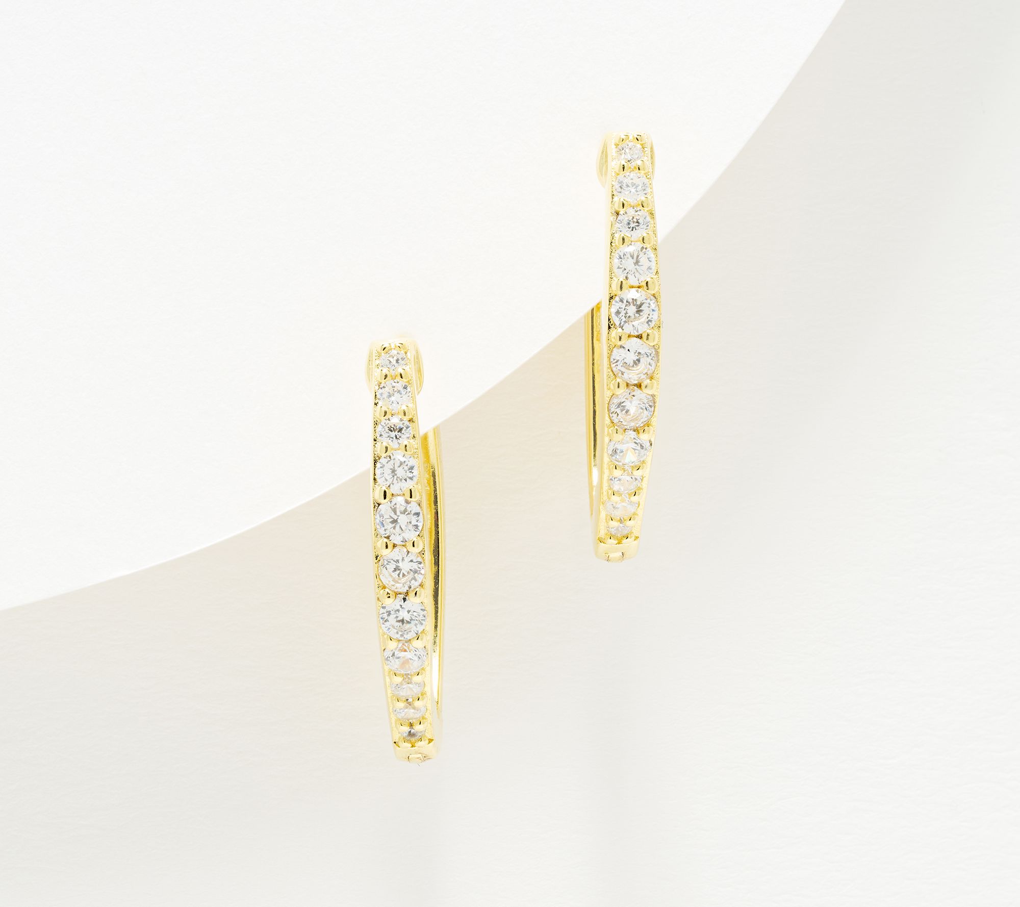 Diamonique Pointed Pave Huggie Hoop Earrings, Sterling Silver