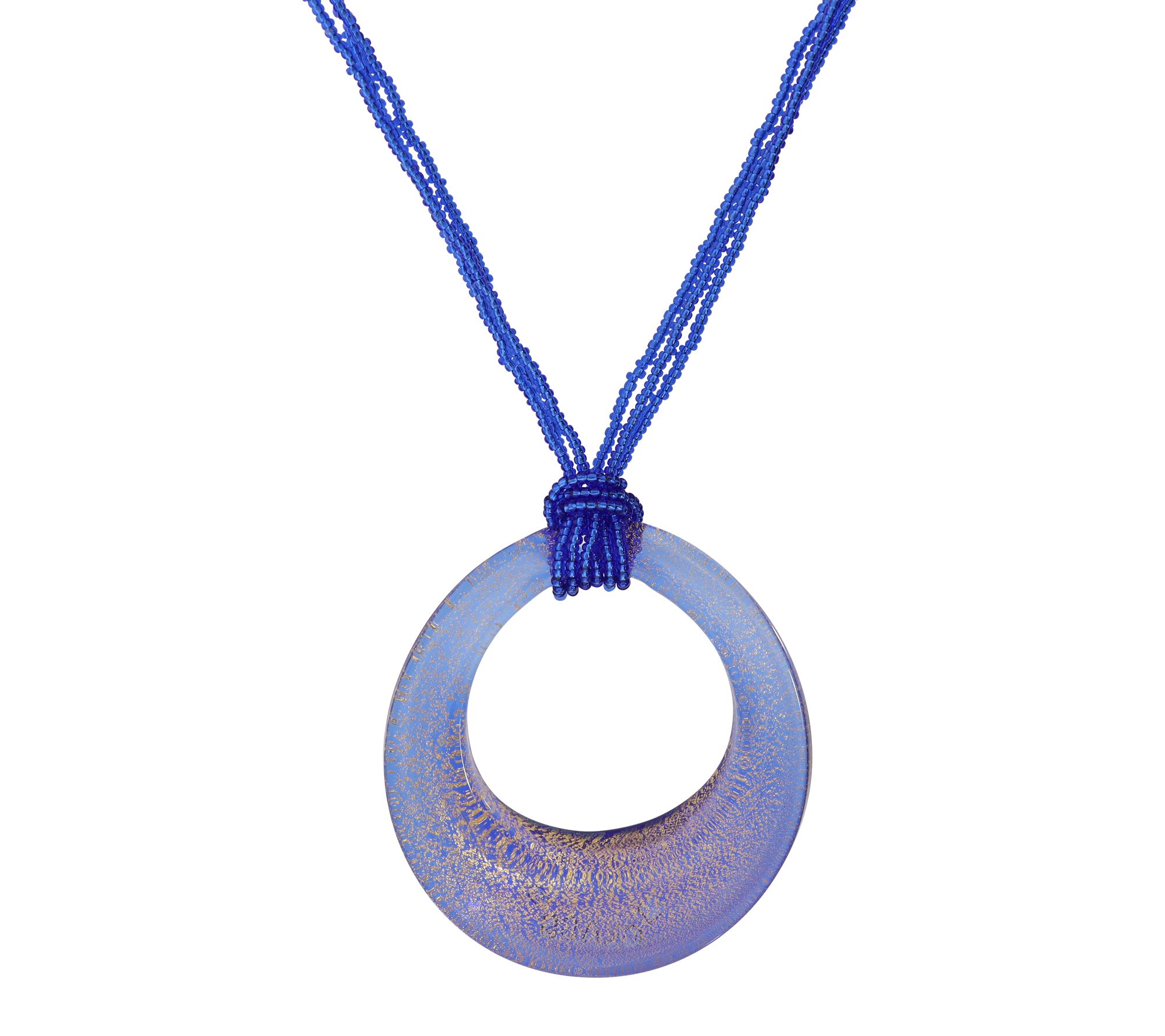 Italian Gold Murano Glass Pendant on Bead Necklace, 14K