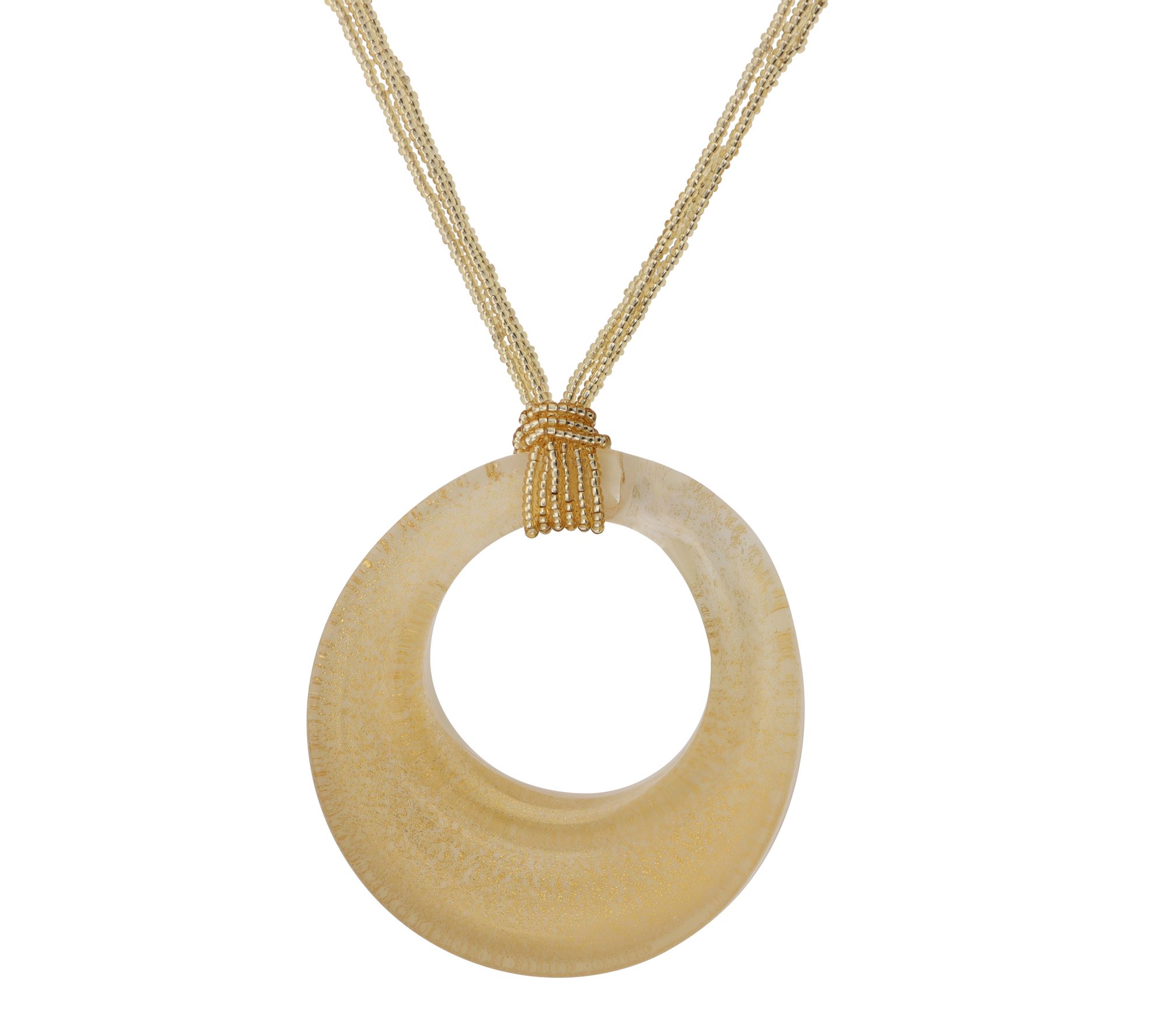 Italian Gold Murano Glass Pendant on Bead Necklace, 14K