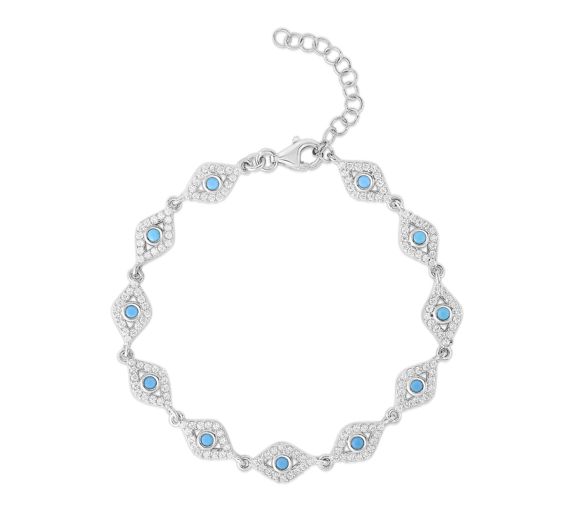 Sterlina Silver Pave Evil Eye Chain Bracelet, Sterling