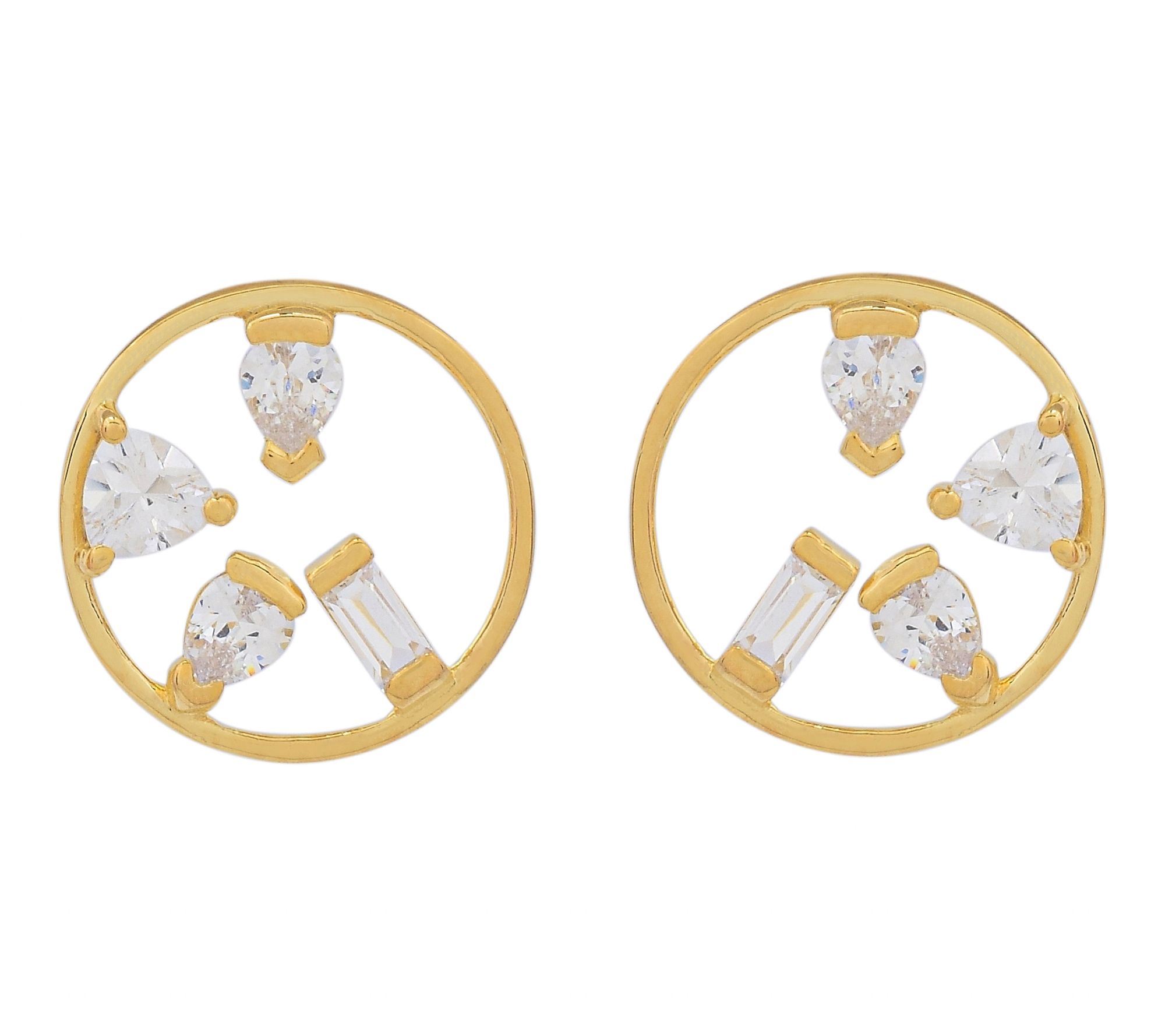 Diamonique 1.90 cttw Multi-Cut Stud Earrings, 14K Gold Plated