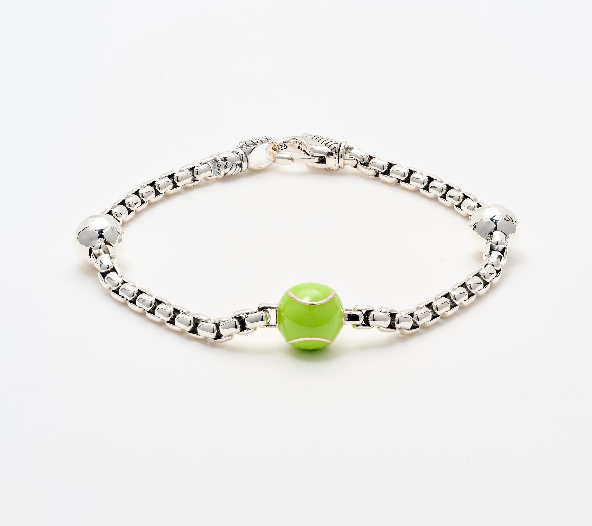 JAI Sterling Silver Enamel Sports Symbol 3.7mm Box Chain Bracelet, 12g