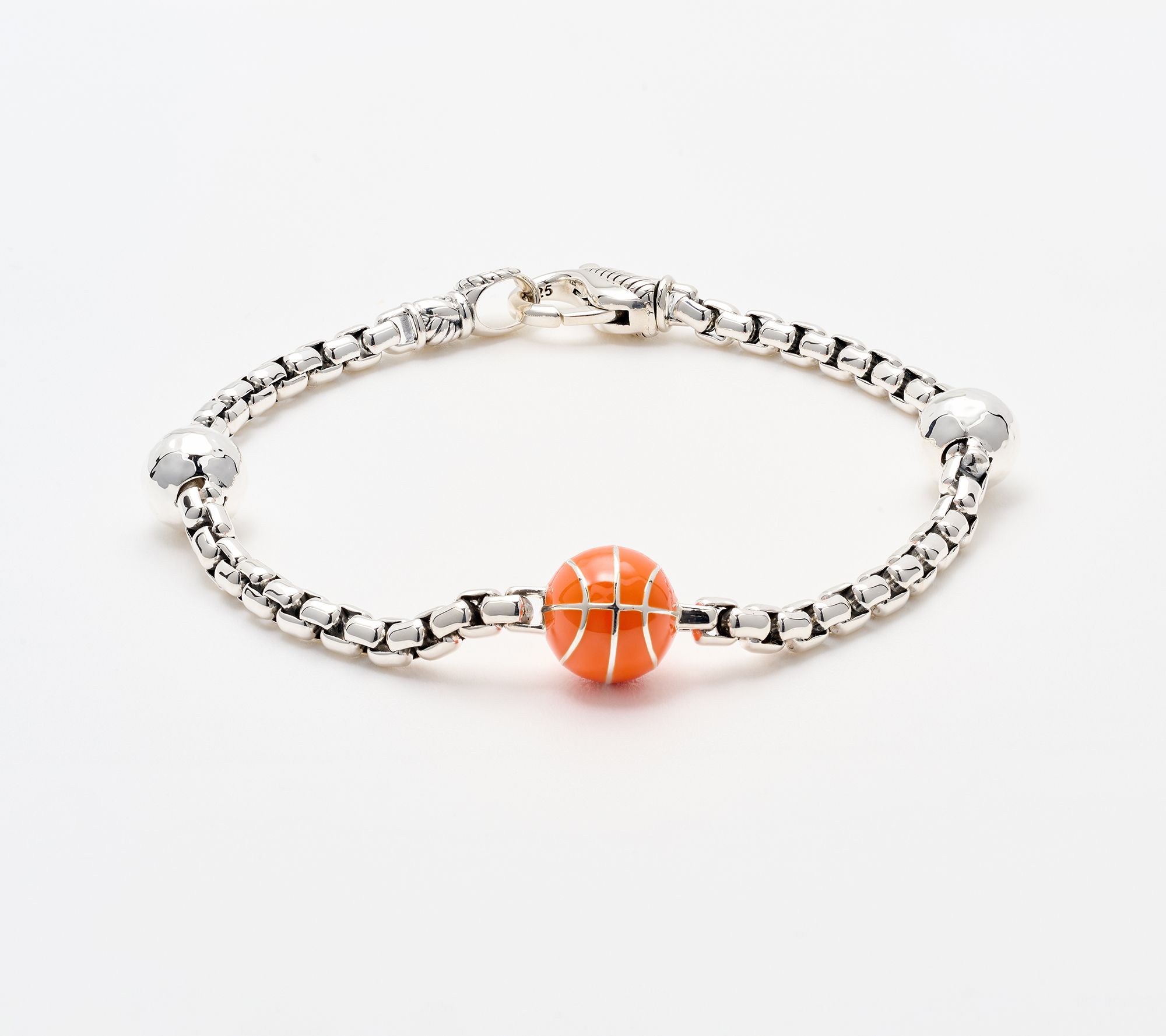 JAI Sterling Silver Enamel Sports Symbol 3.7mm Box Chain Bracelet, 12g