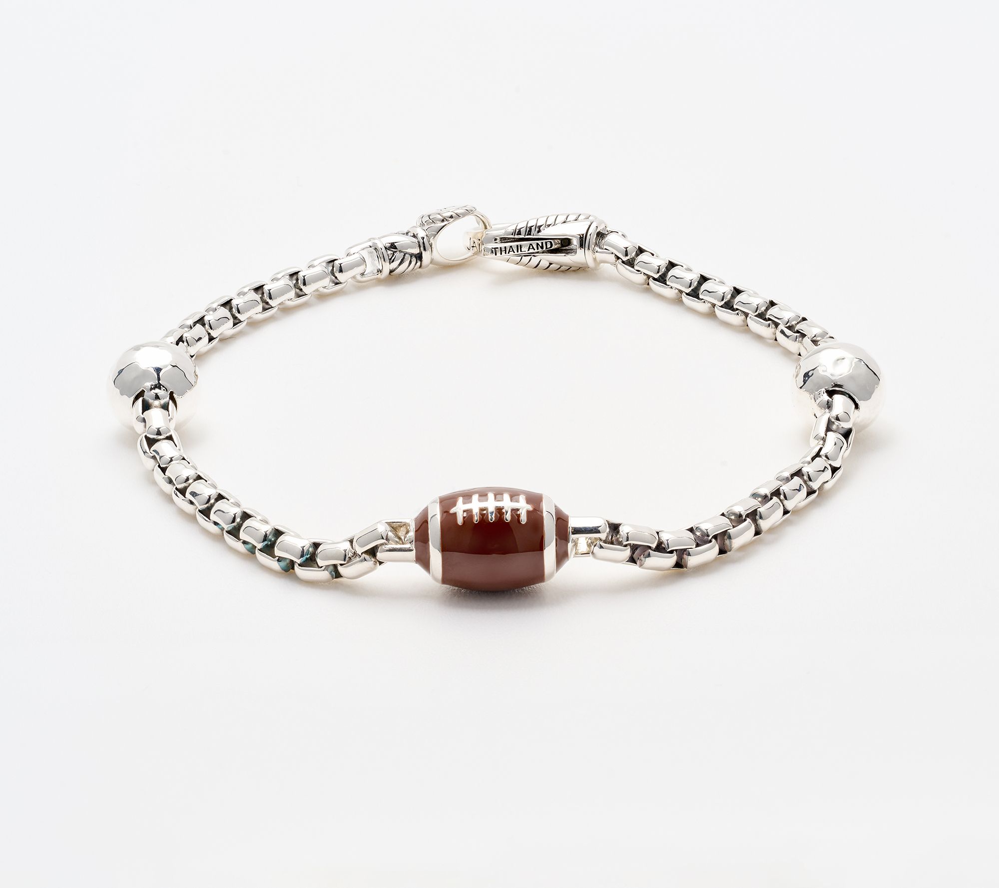 JAI Sterling Silver Enamel Sports Symbol 3.7mm Box Chain Bracelet, 12g