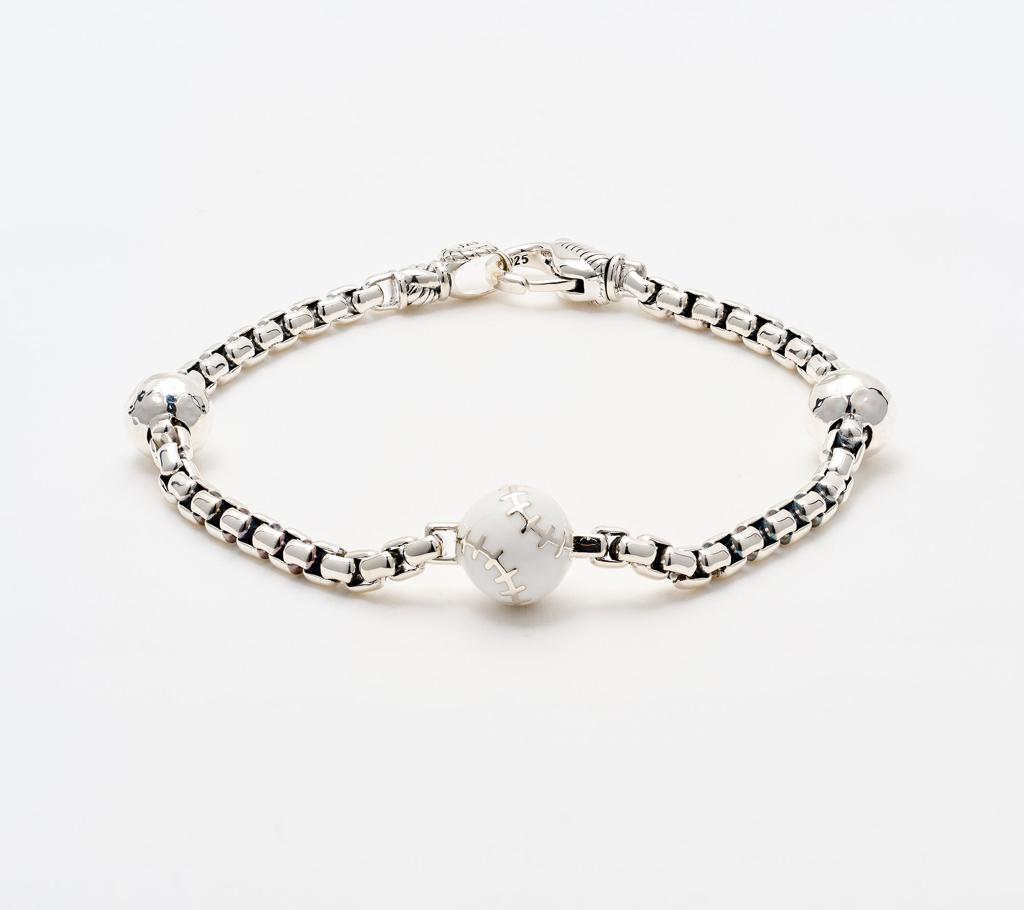 JAI Sterling Silver Enamel Sports Symbol 3.7mm Box Chain Bracelet, 12g