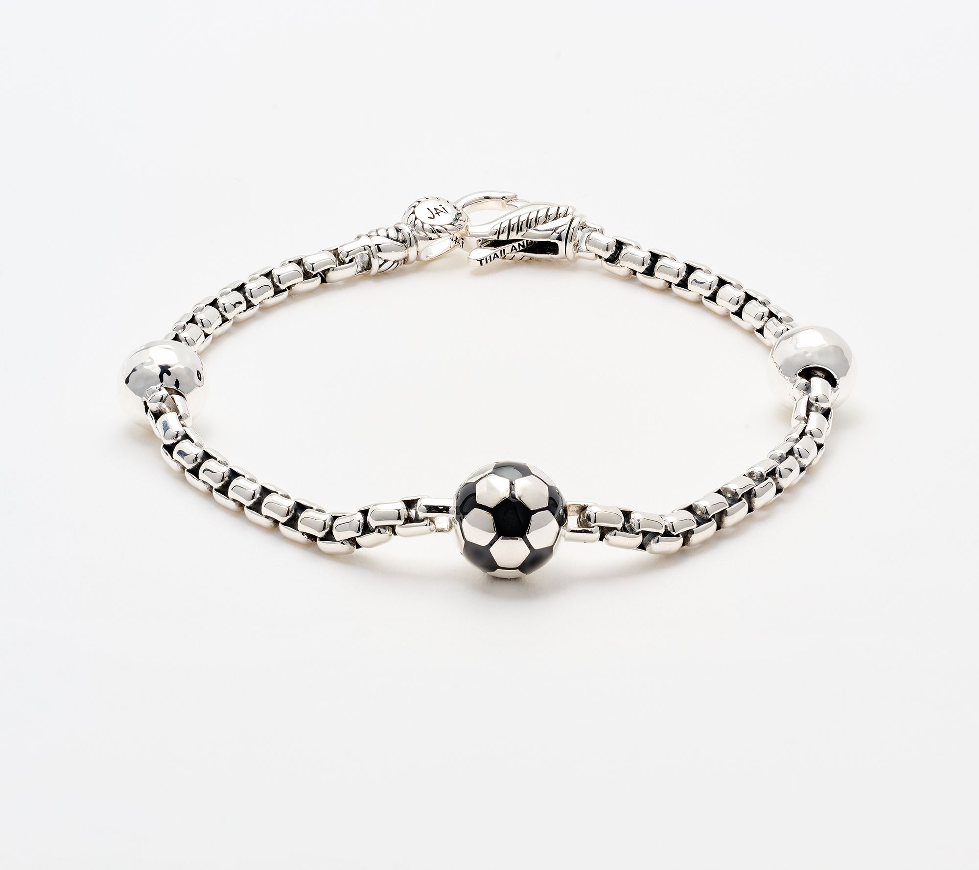 JAI Sterling Silver Enamel Sports Symbol 3.7mm Box Chain Bracelet, 12g