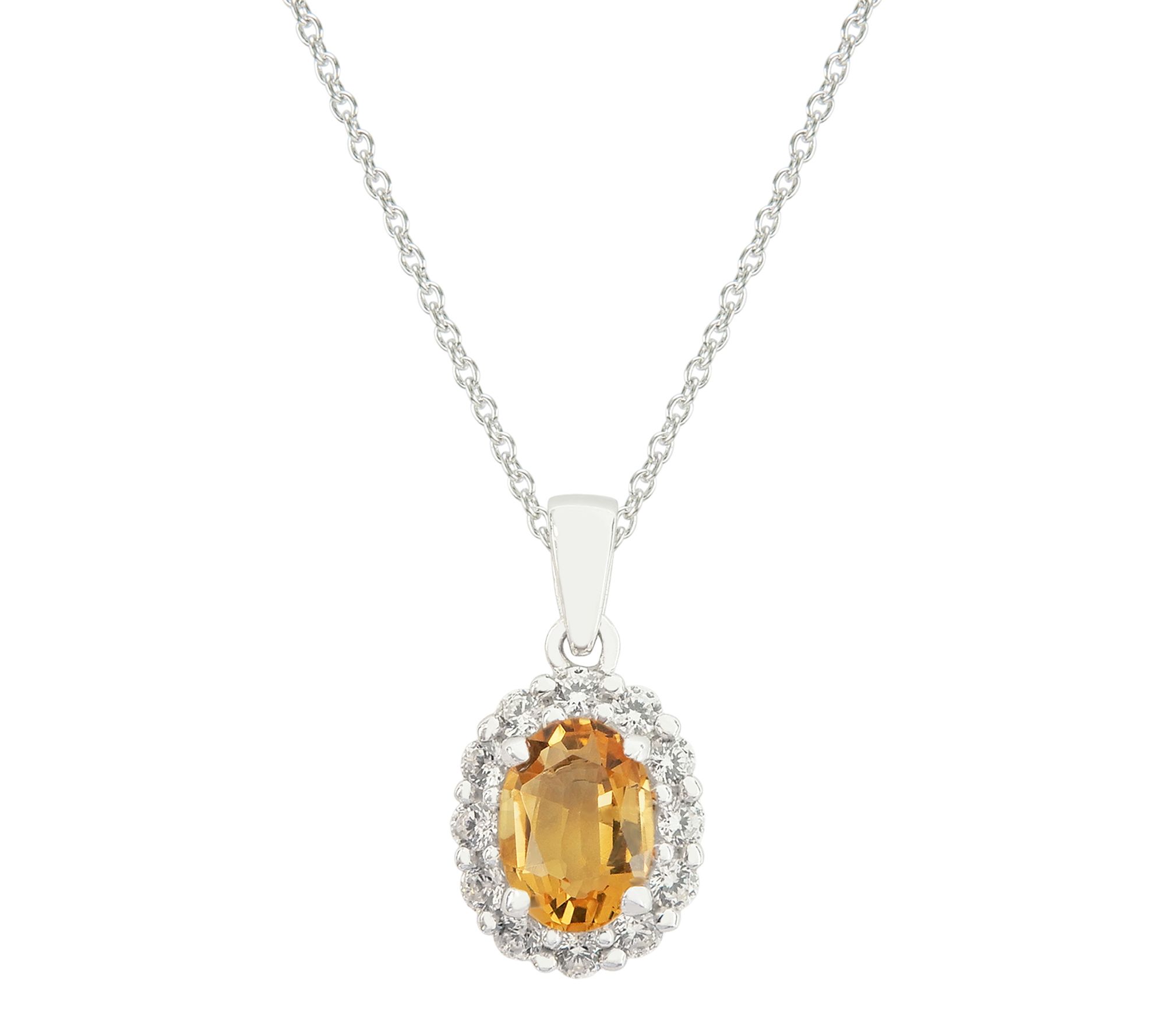 Diamonique Yellow Halo Pendant w/ Chain, Sterling Silver