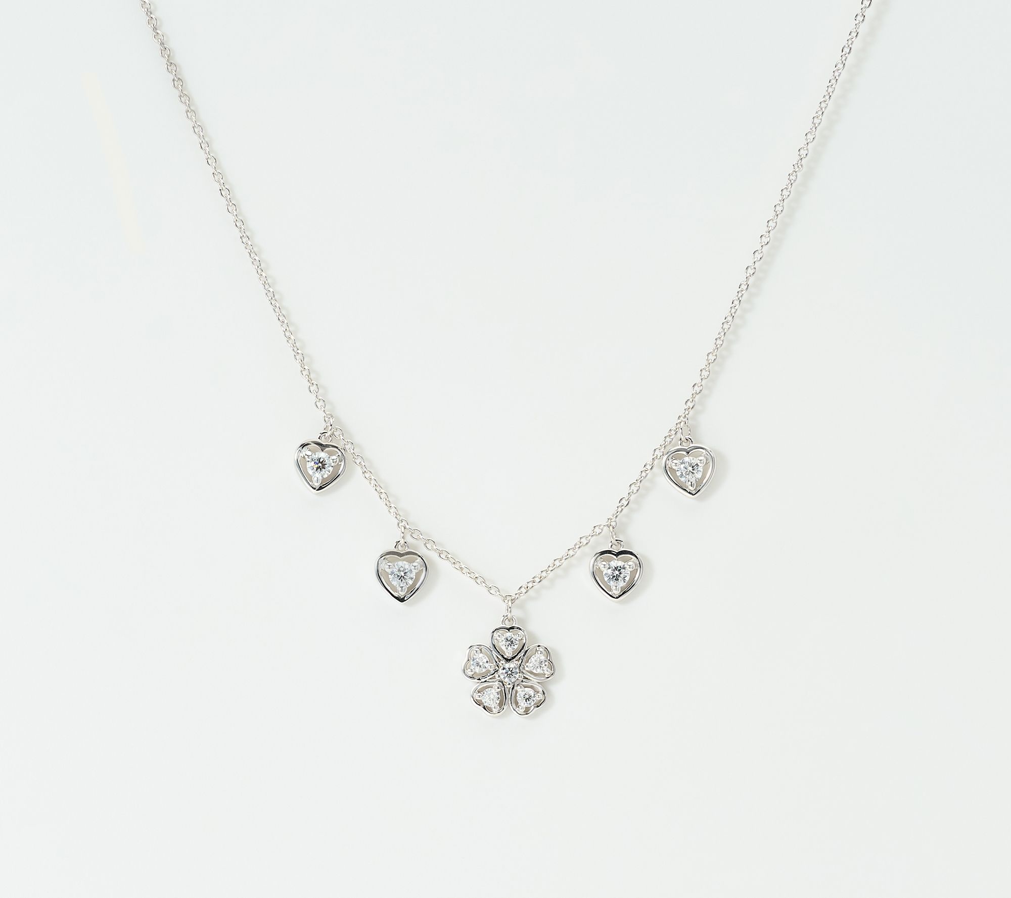 Diamonique x Kathy Levine Heart Bouquet Dangle Necklace Sterling Silver