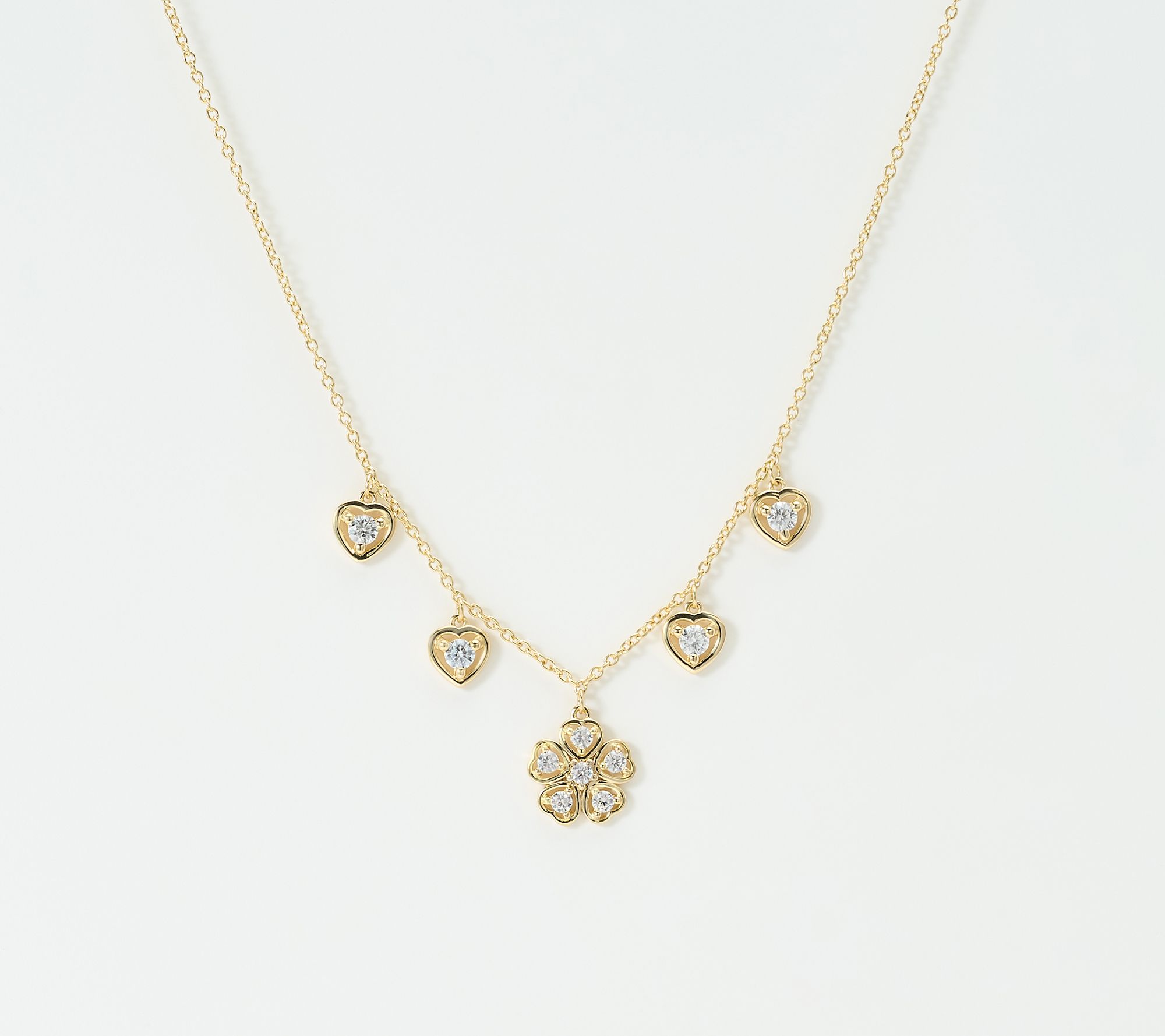 Diamonique x Kathy Levine Heart Bouquet Dangle Necklace Sterling Silver