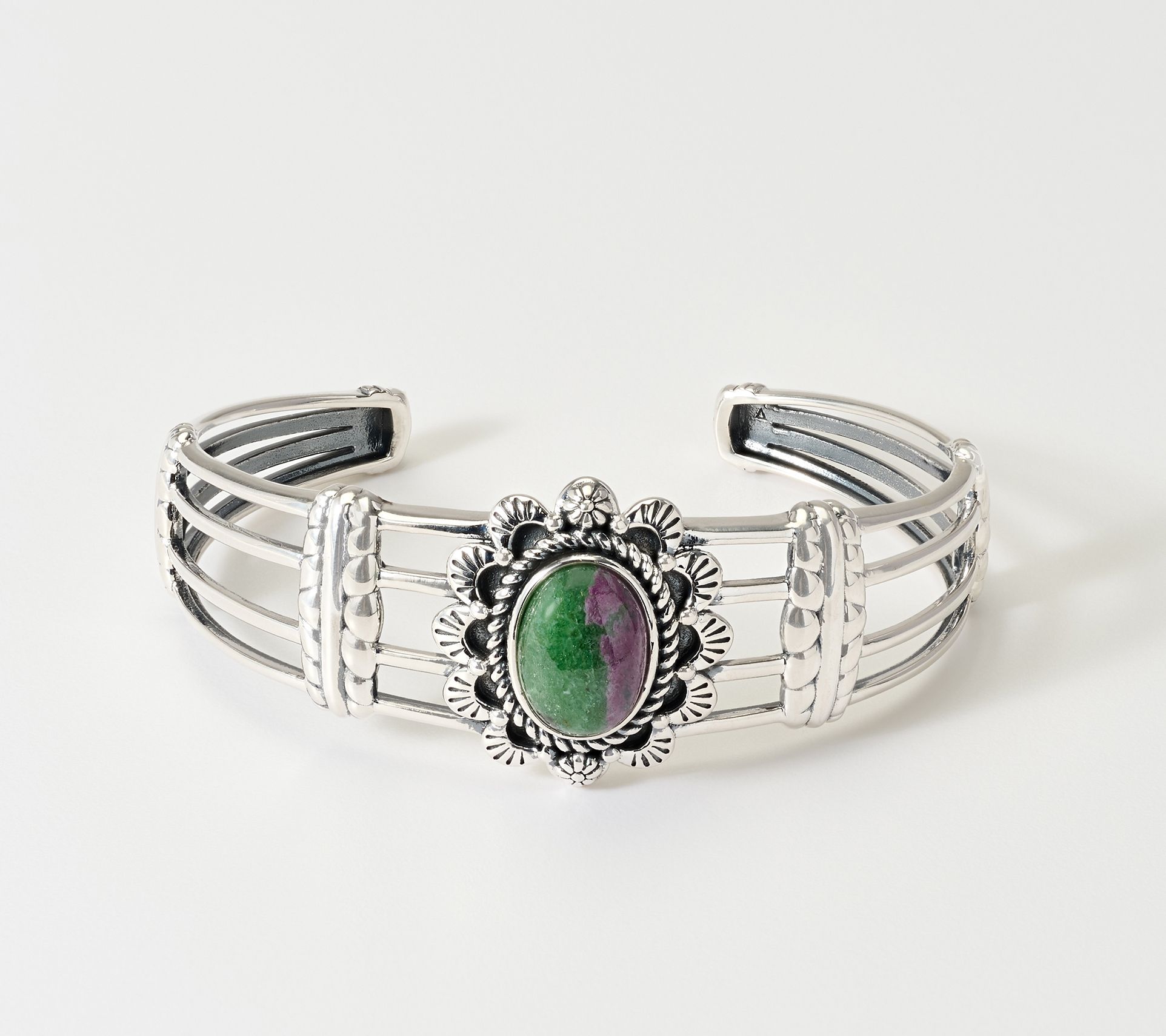 American West Sterling Silver Oval Gemstone Scallop Cuff