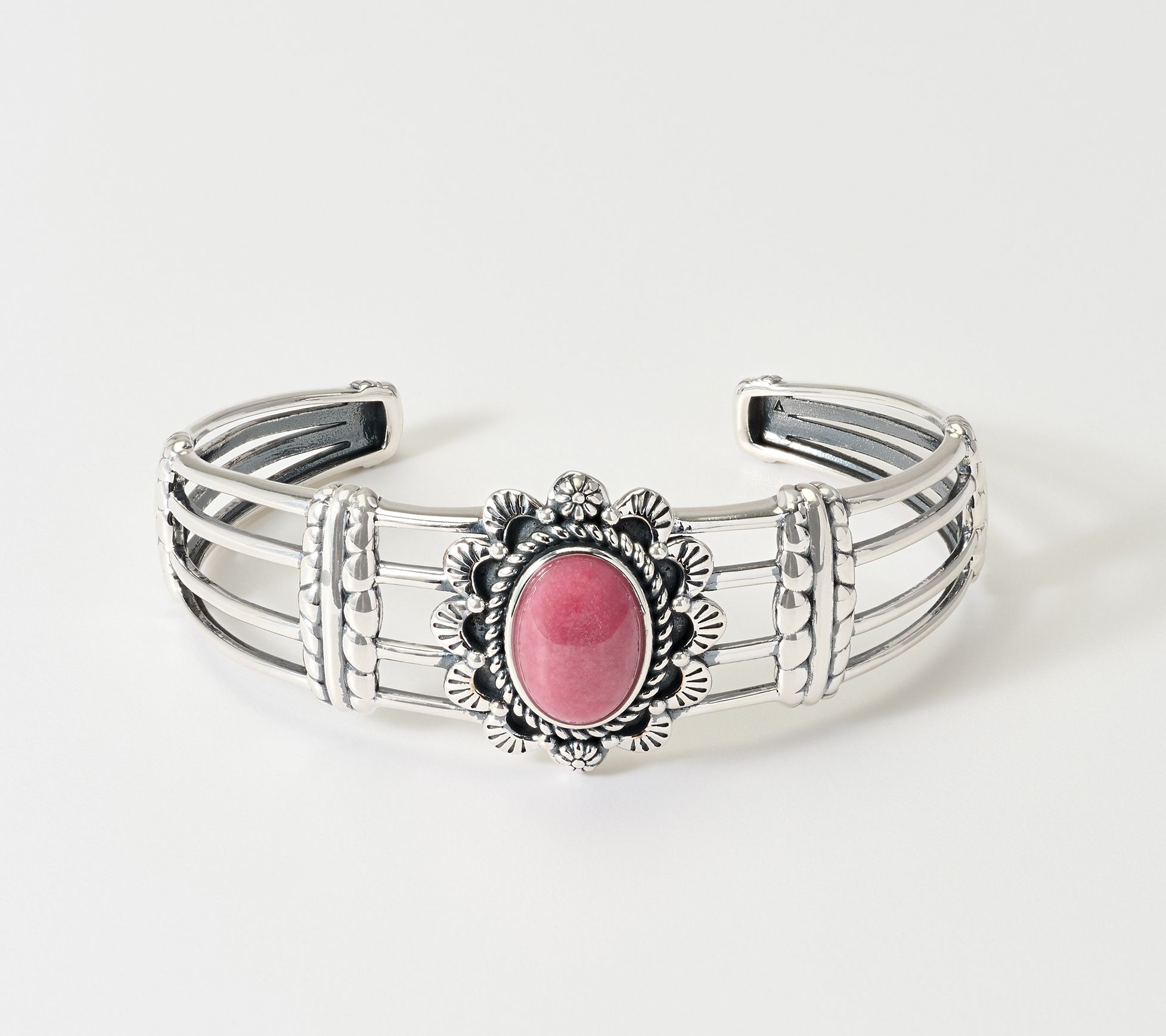 American West Sterling Silver Oval Gemstone Scallop Cuff
