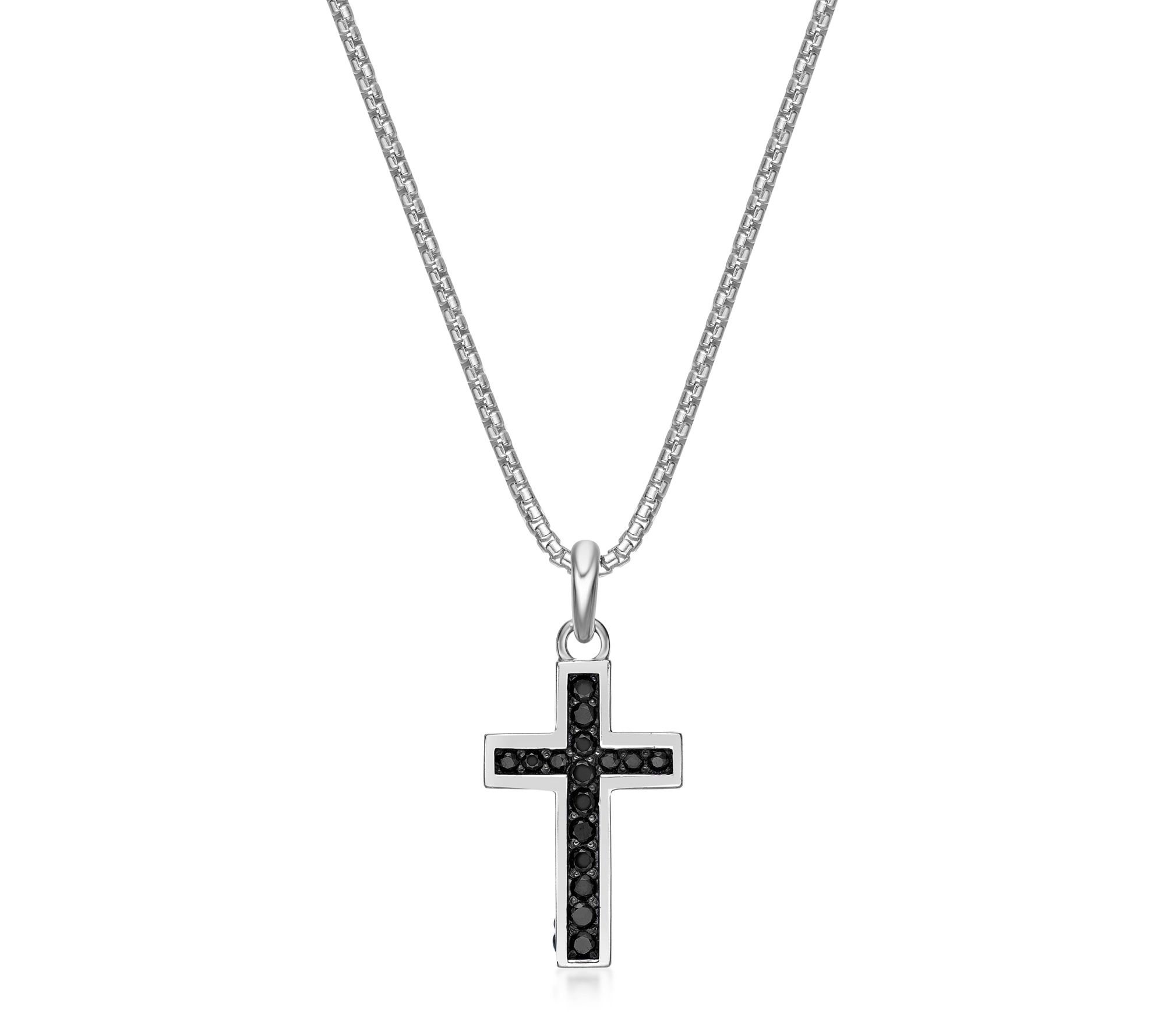 LYNX Men's Sterling Black Spinel Cross Pendantw/ Box Chain