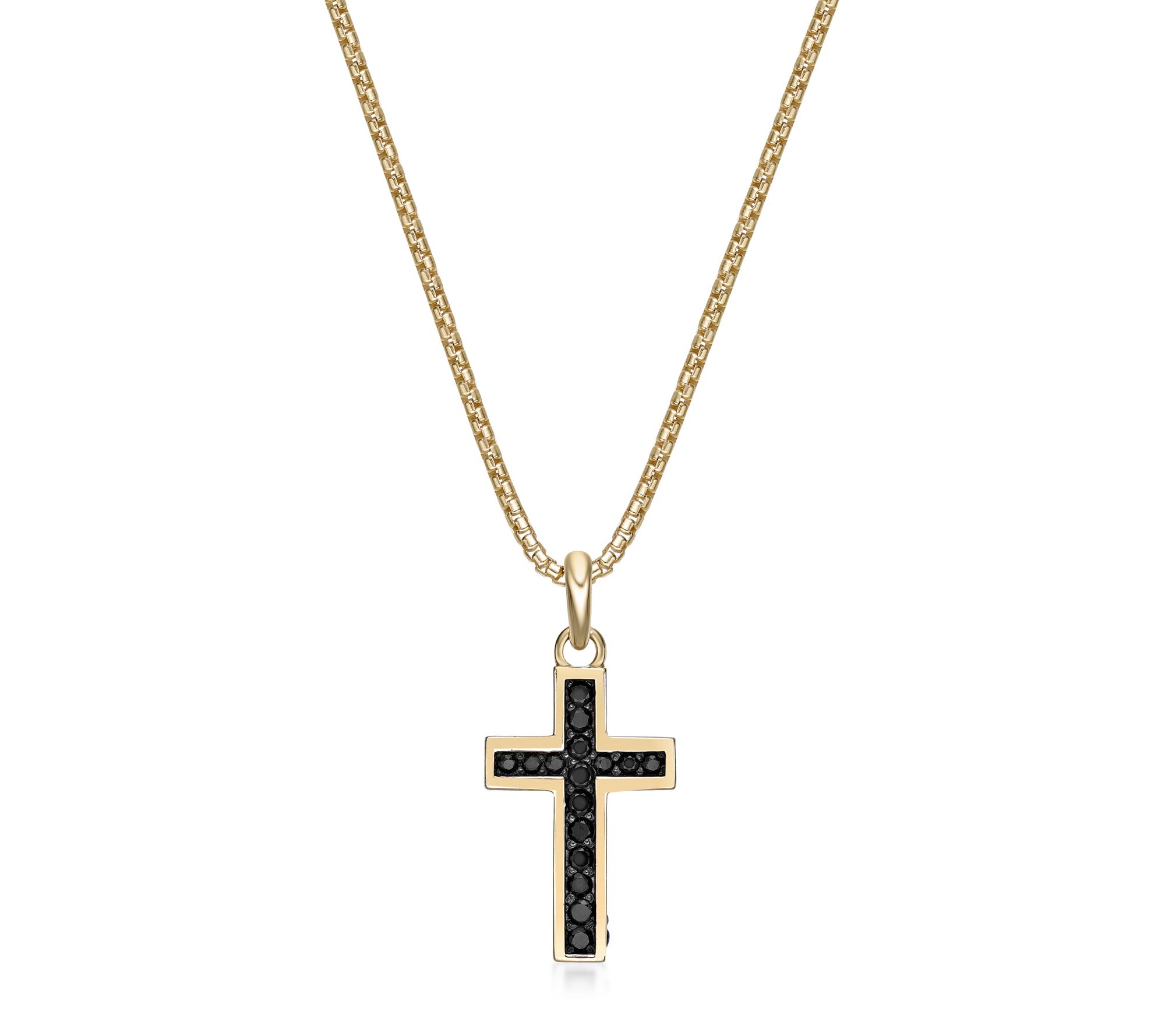 LYNX Men's Sterling Black Spinel Cross Pendantw/ Box Chain