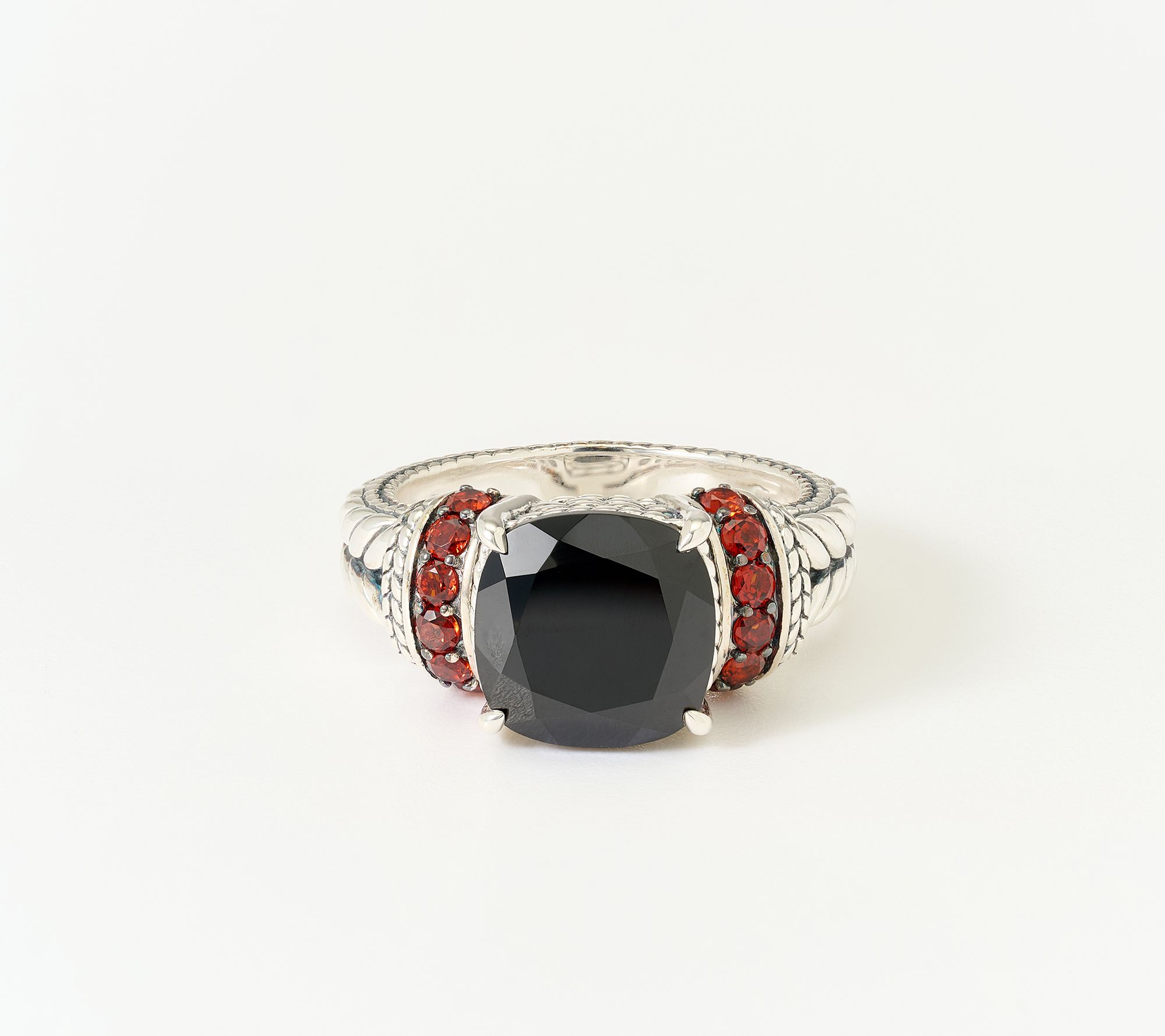  JAI Sterling Silver Cushion & Pave Basketweave Gemstone Ring - J461865