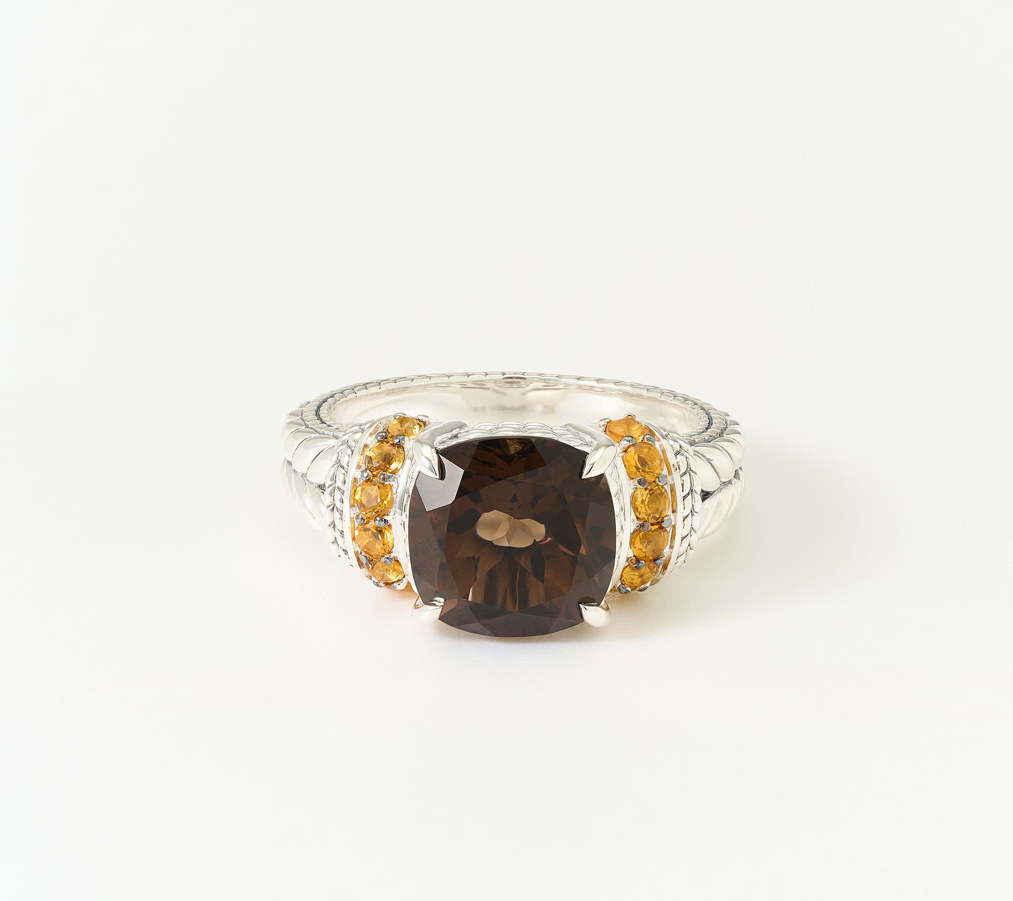 JAI Sterling Silver Cushion & Pave Basketweave Gemstone Ring