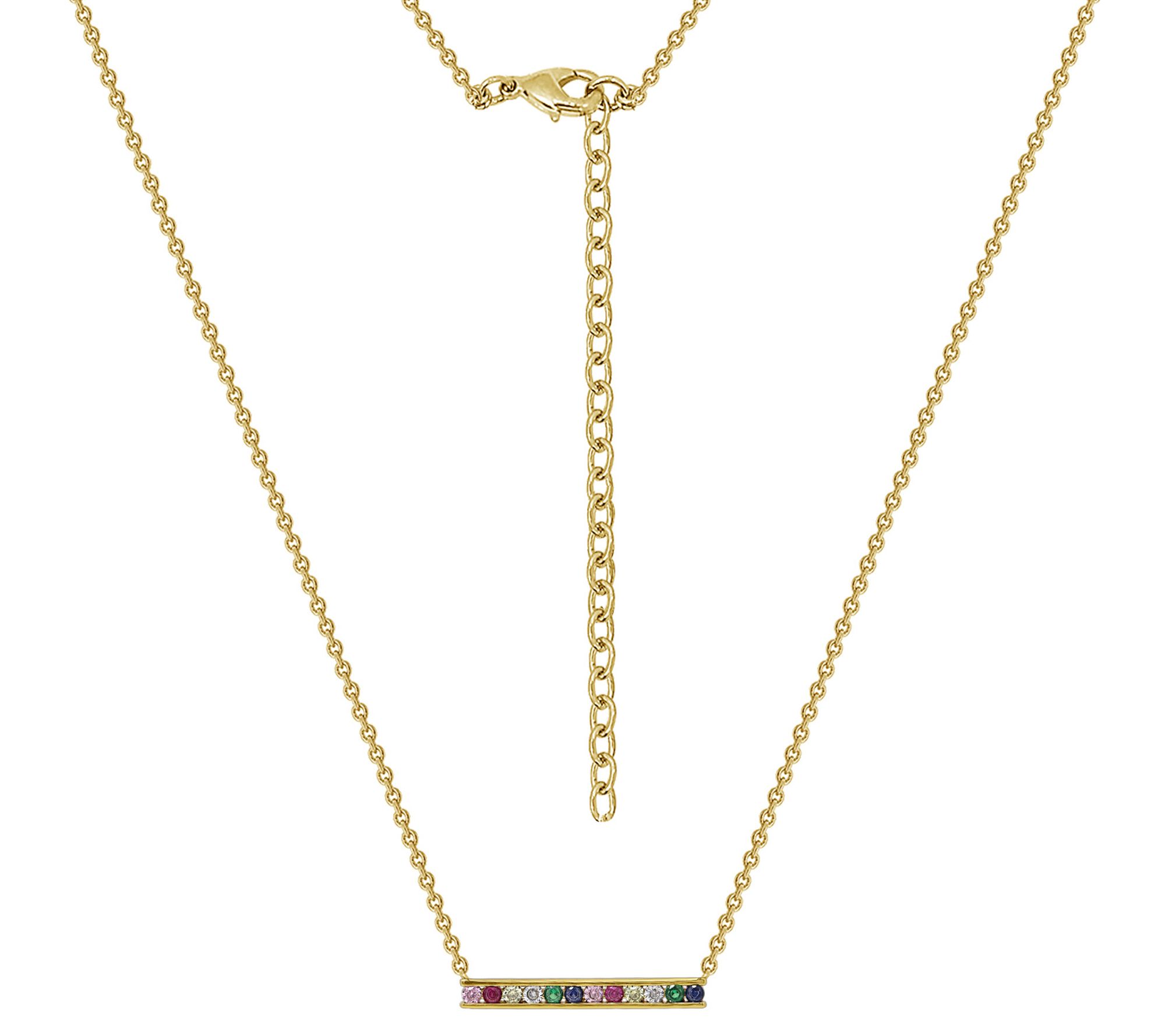 Diamonique Rainbow Bar Necklace, 14K Gold Plated
