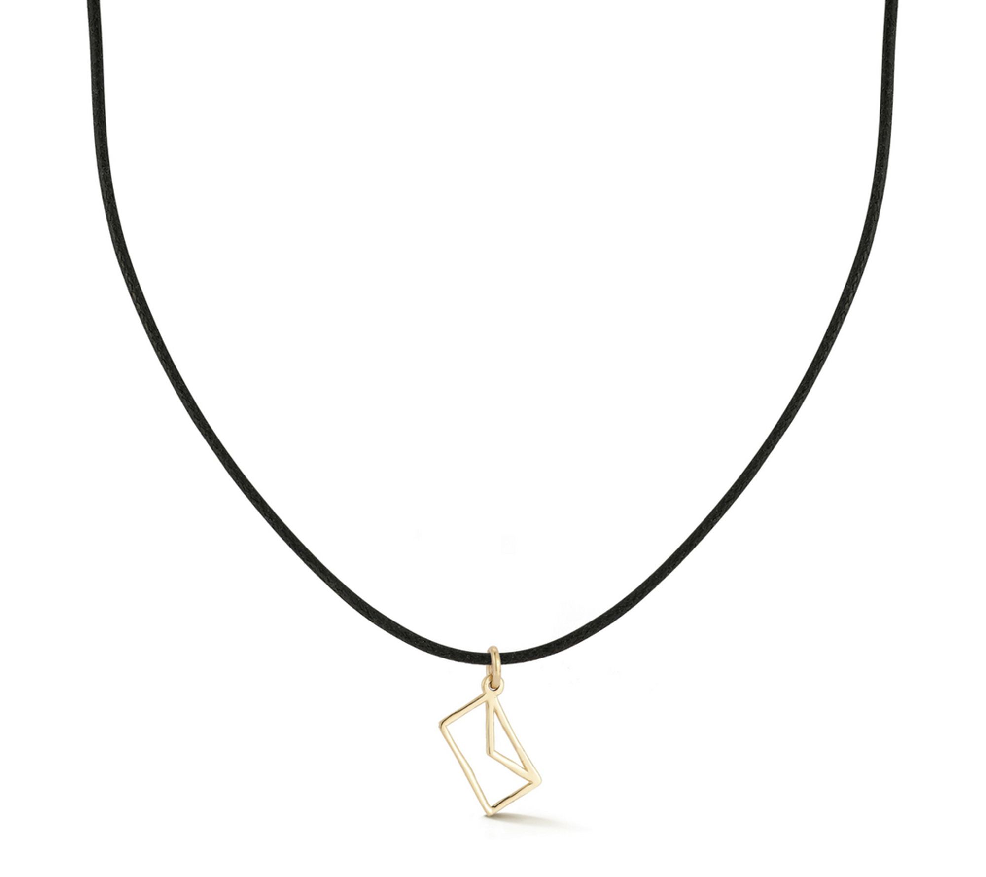 Italian Gold Envelope Pendant w/ Black Cord Chain, 14K