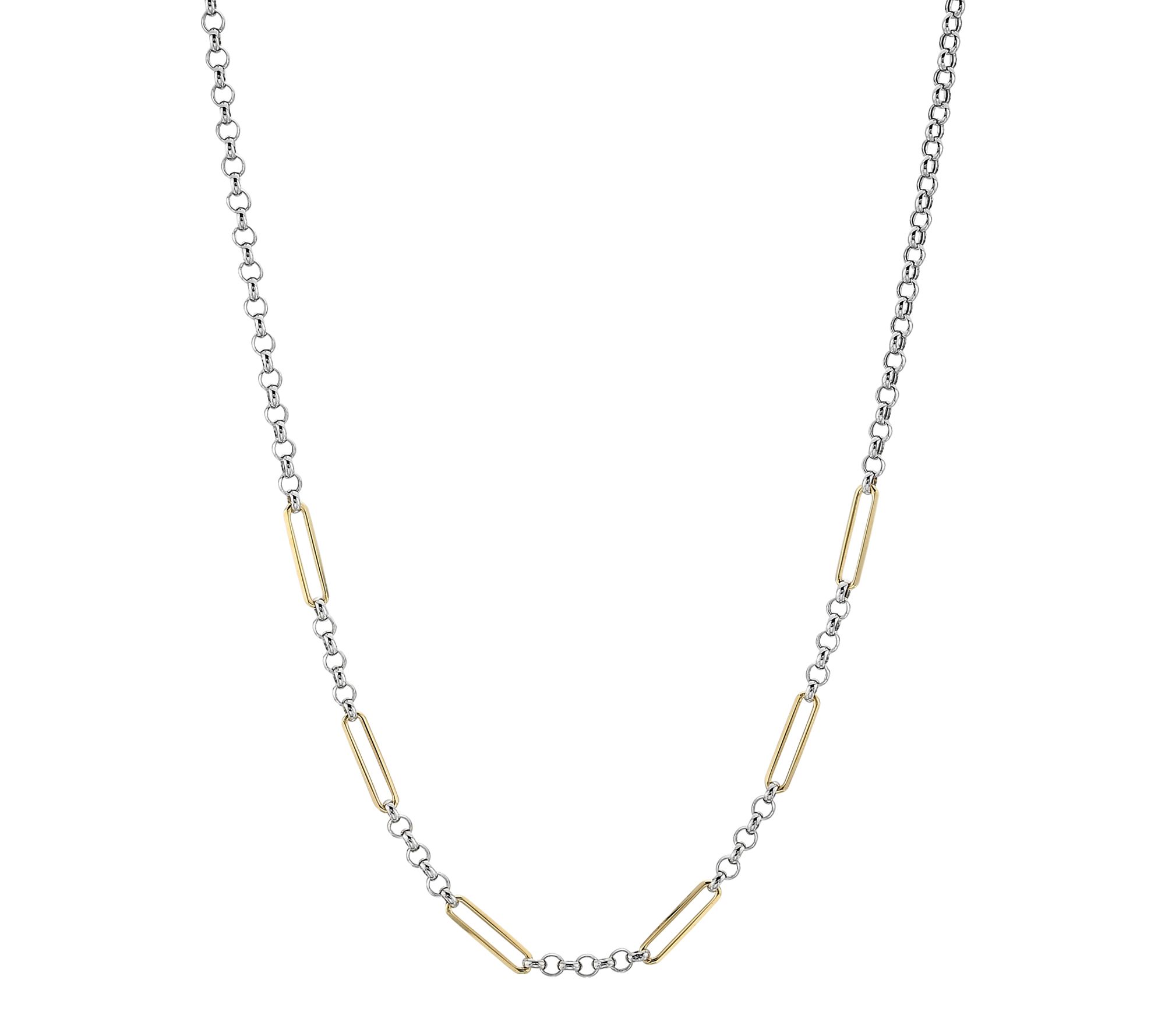 Silver Style Two-Tone Paper Clip & Rolo Necklace, Sterling