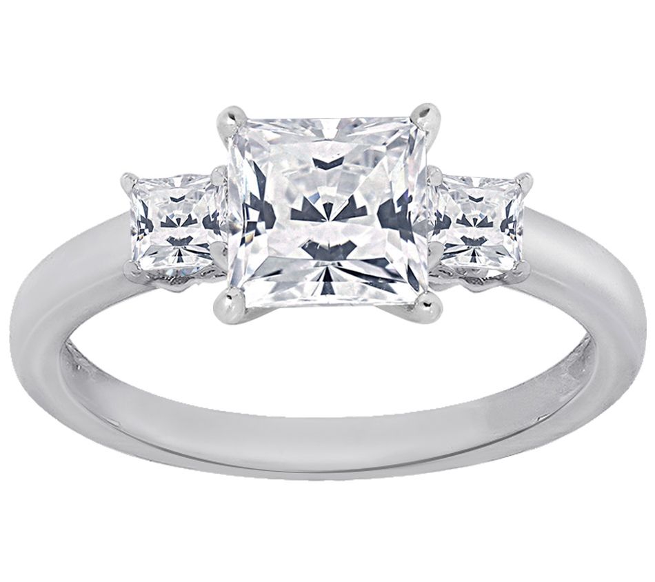 Diamonique 1.00 cttw Princess-Cut 3-Stone R ing, Sterling