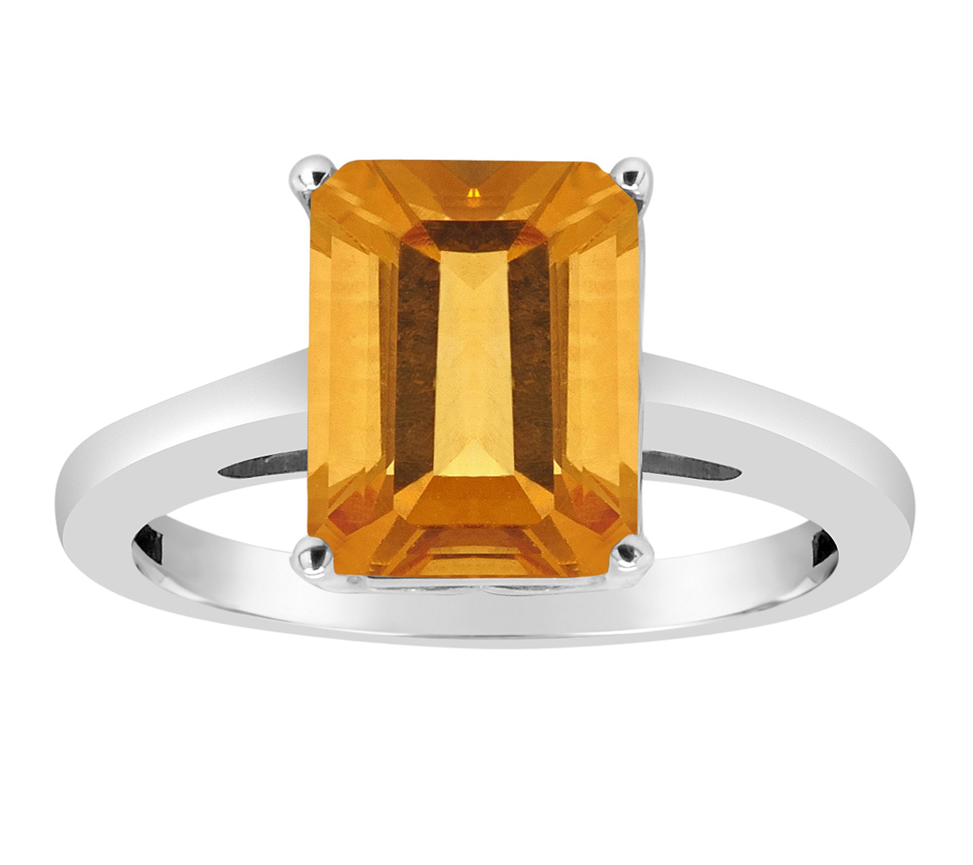 Sterling Silver Emerald-Cut Solitaire Gemstone Ring