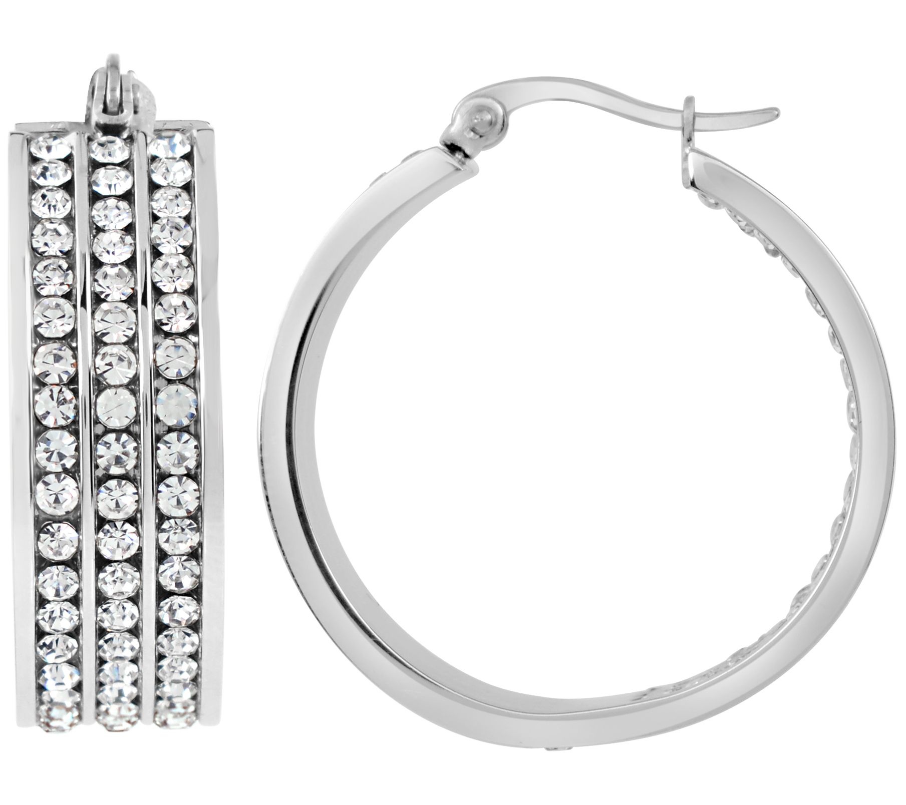 Steel by Design Crystal Inside-Out Hoop Earring - QVC.com