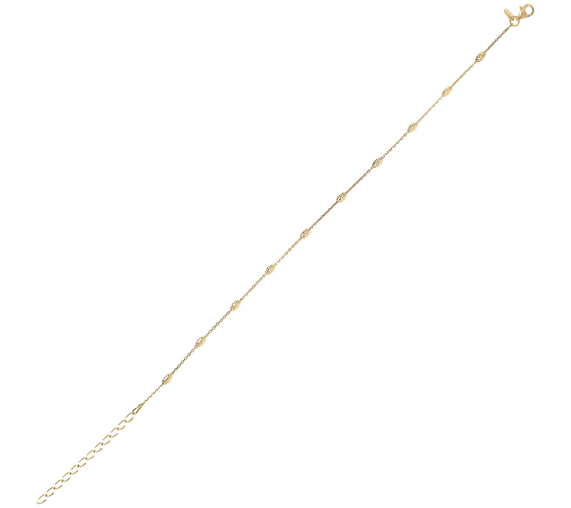 Veronese 18K Gold Clad Diamond Cut Bead Ankle Bracelet, 2.5g - QVC.com