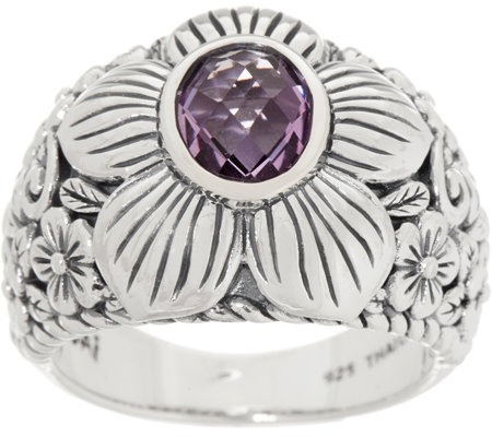 JAI Sterling Silver & Gemstone Carved Floral Ring