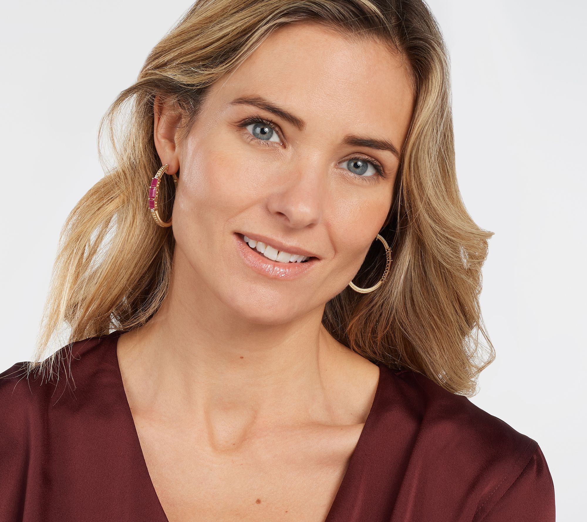 "As Is" Judith Ripka 14K Gemstone 1/8 ct Diamond Hoop Earrings - QVC.com