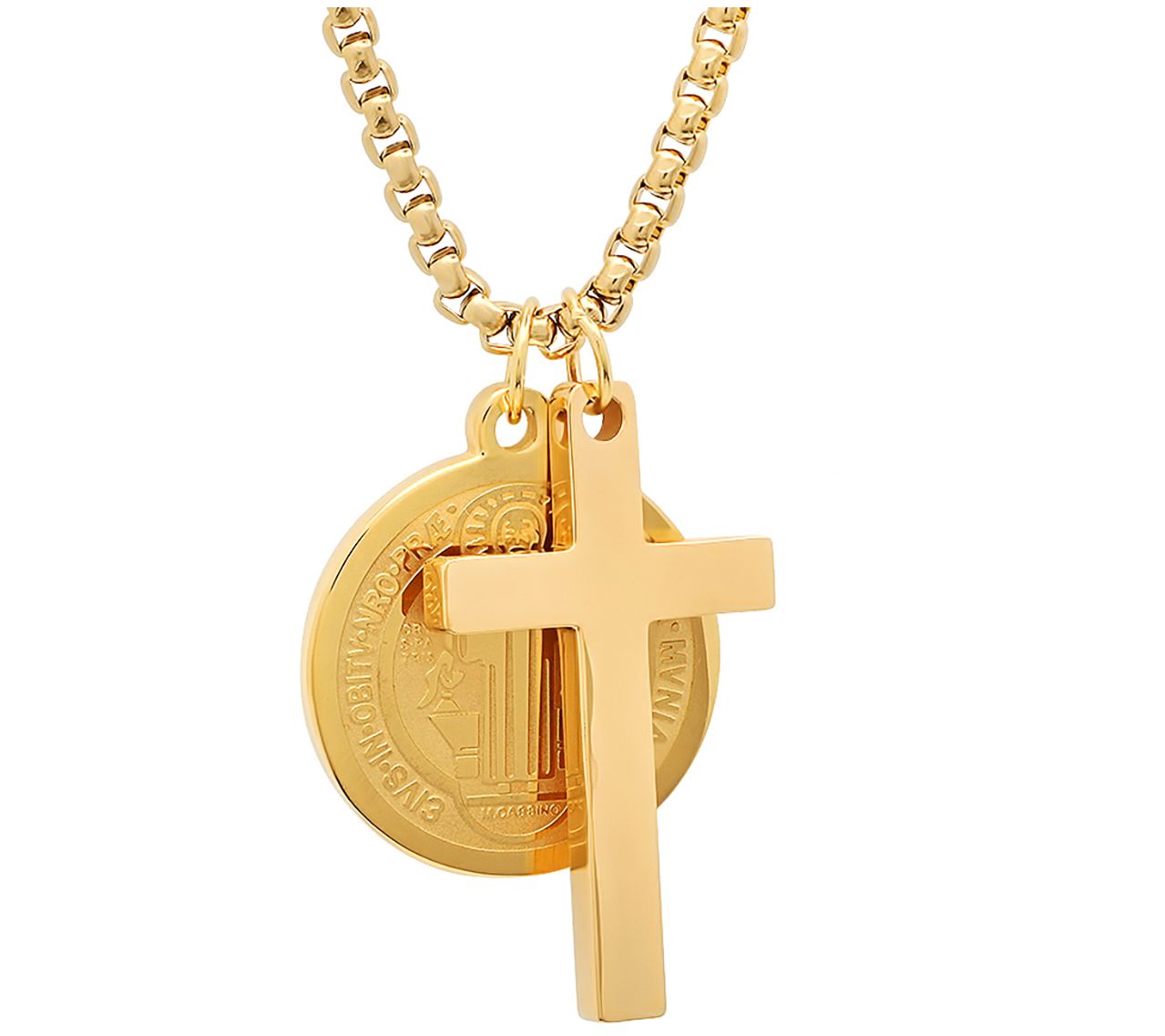 Steel by Design St. Benedict & Cross Pendants w / Chain