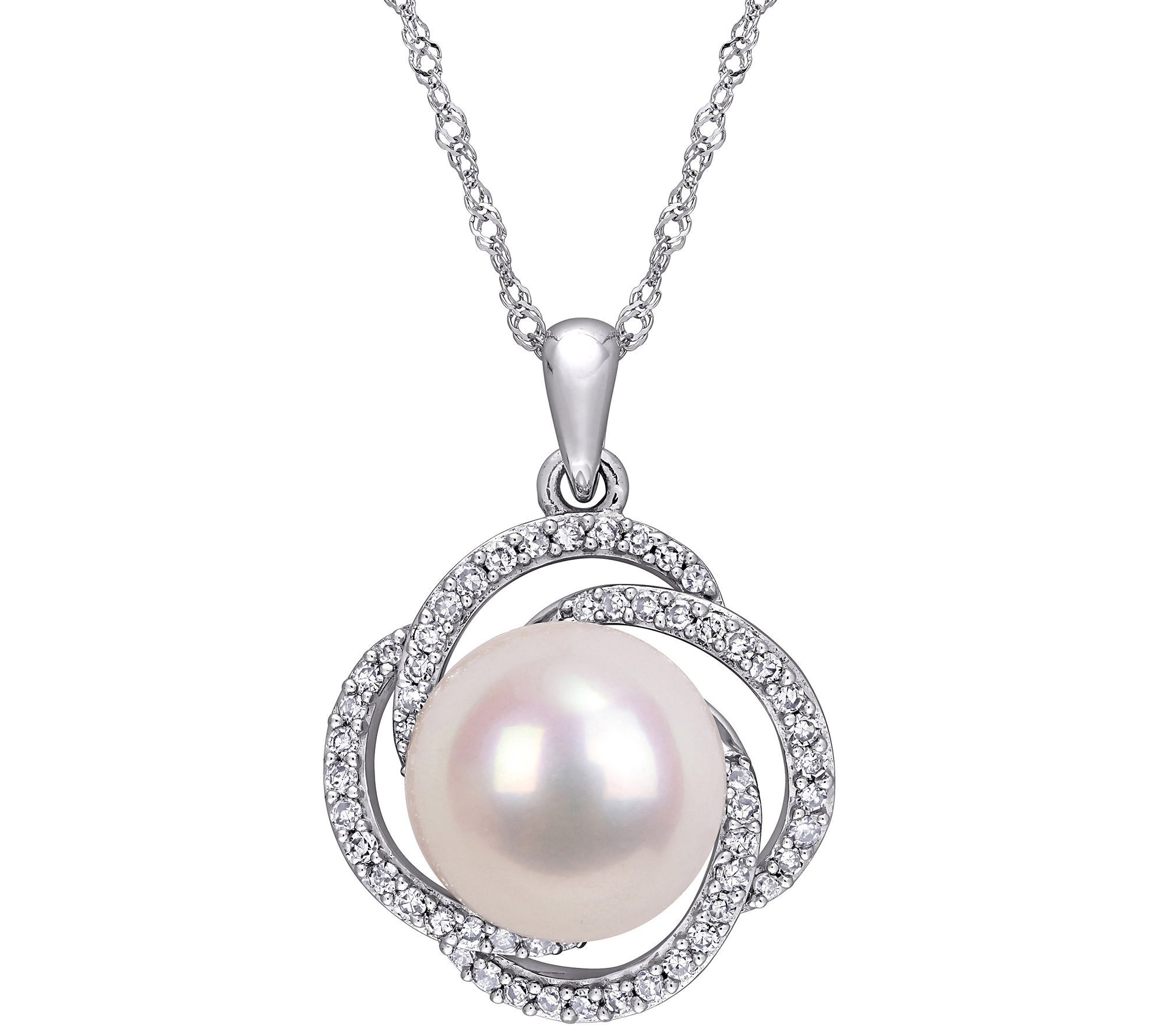 Bellini Cultured Pearl & Diamond Pendant w/ Chain, 14K Gold
