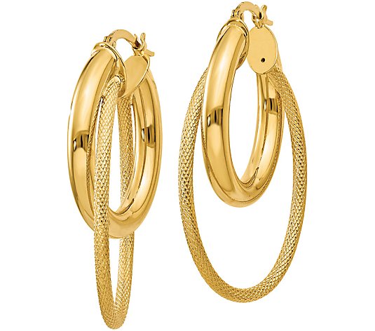Italian Gold 1-5/8" Textured Oval Hoop Earrings, 14K