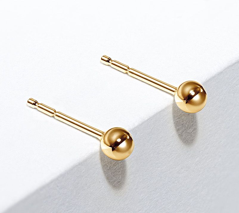 High Polished Ball Stud Earrings, 18K Gold Clad Sterling