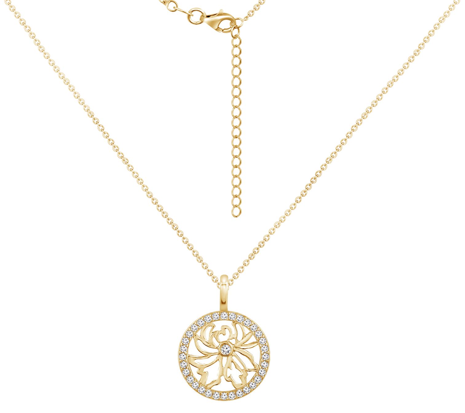 Diamonique Birth Month Flower Pendant w/ Chain,14K Gold Clad
