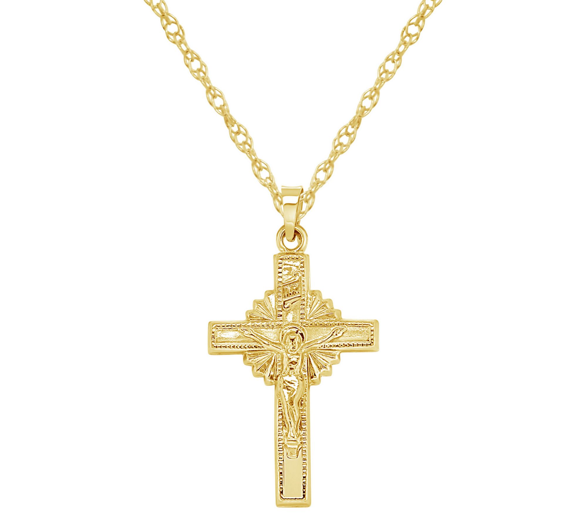 Crucifix Cross Pendant w/ Chain, 14K Gold - QVC.com
