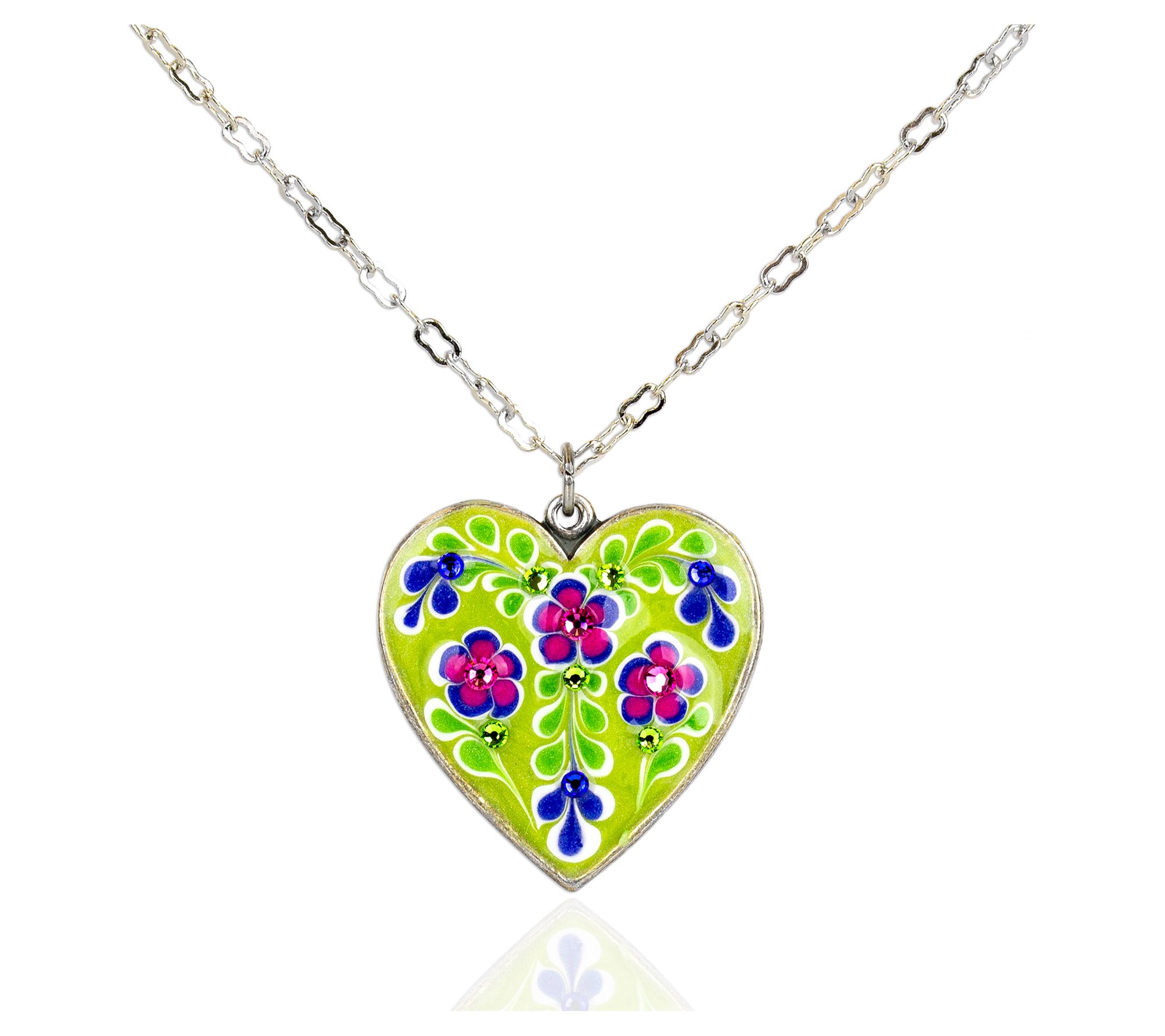 Anne Koplik Green Floral Heart Pendant w/ Chain