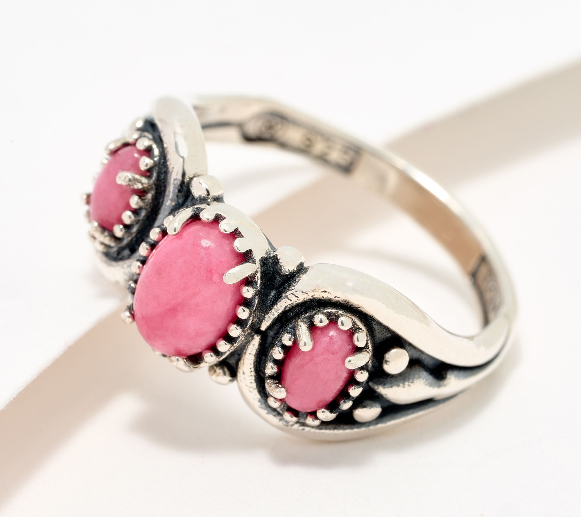 American West Sterling Silver 3-Stone Oval Gemstone Band Ring