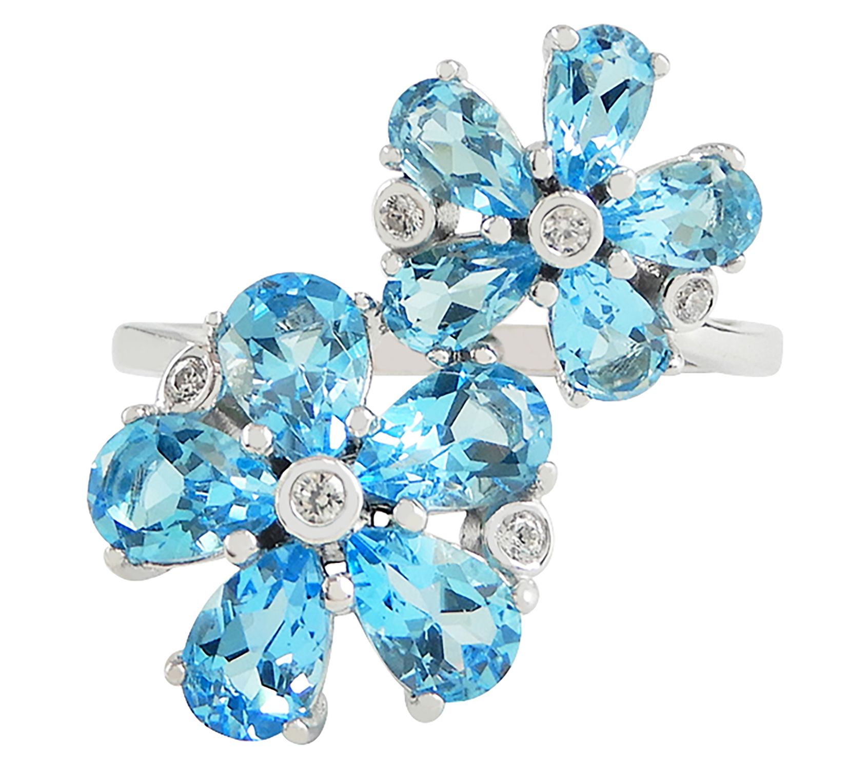 Diamonique Swiss Blue Topaz Floral Ring, Sterling Silver