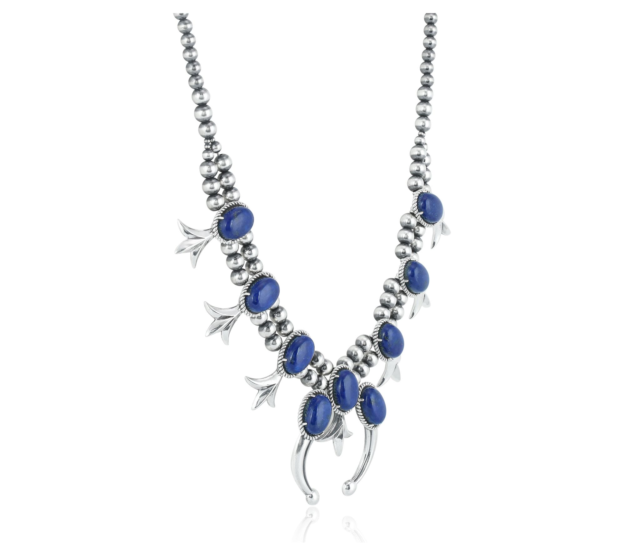 American West Sterling Silver Lapis Squash Blossom Necklace