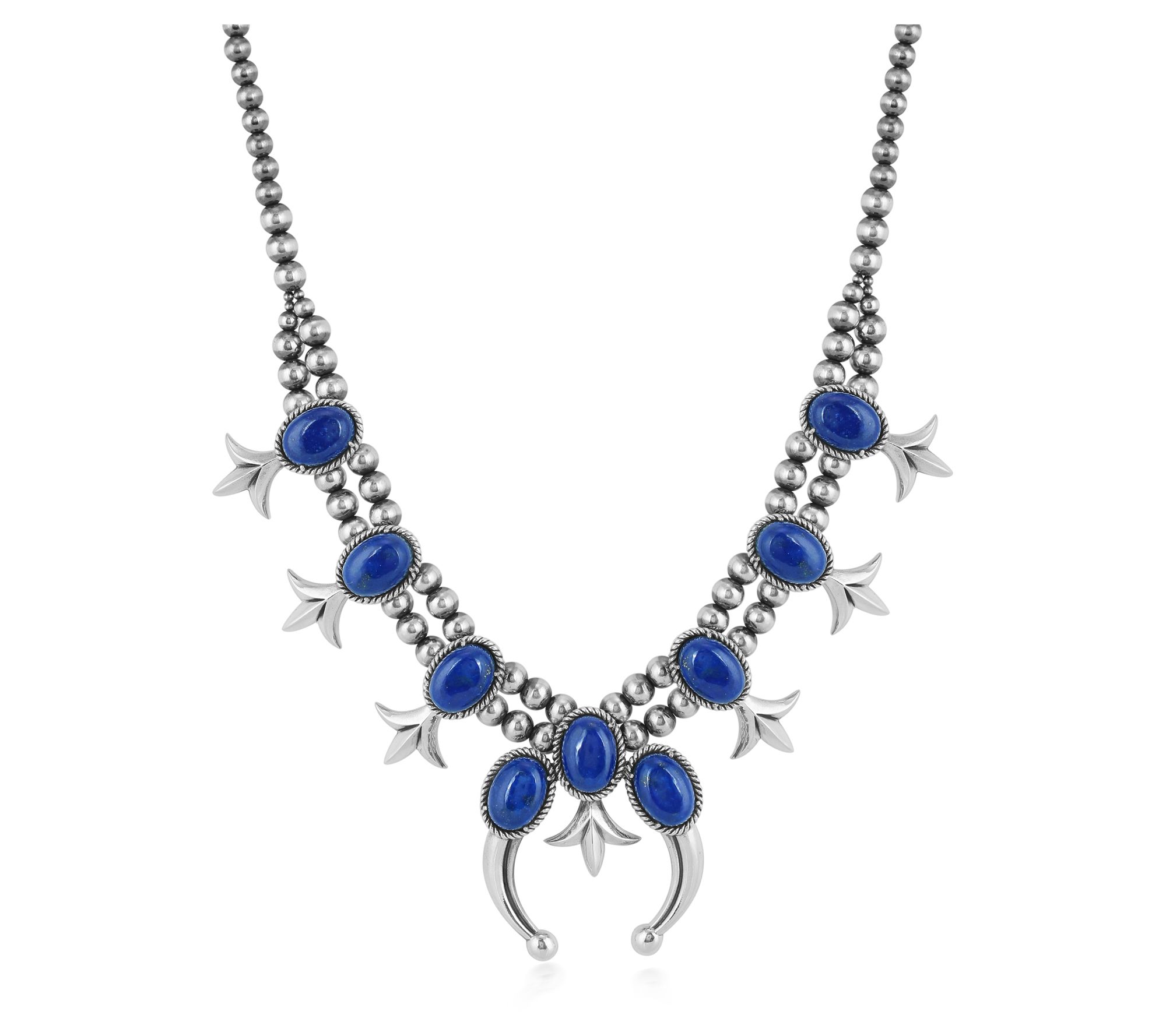 American West Sterling Silver Lapis Squash Blossom Necklace