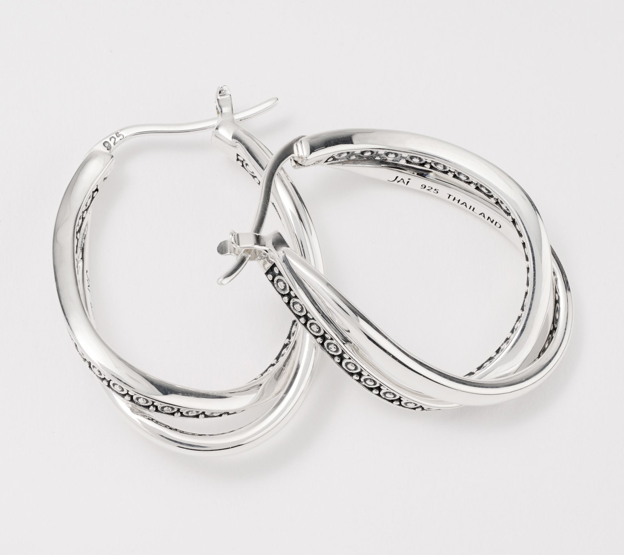 JAI Sterling Silver Swirl Texture Hoop Earrings - QVC.com
