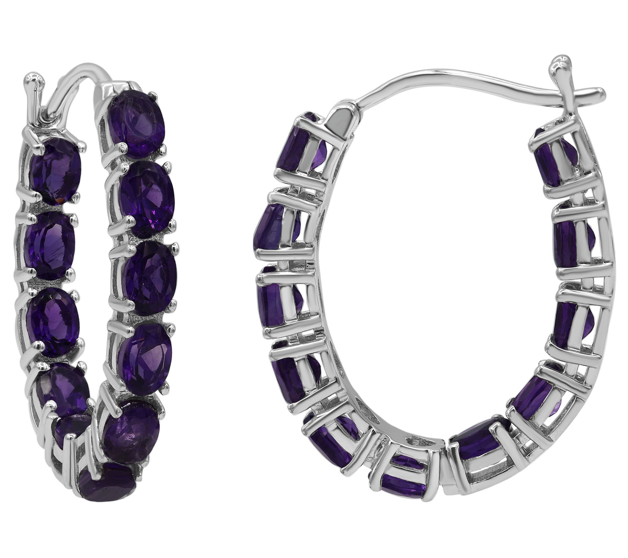 Affinity Gems Oval Gemstone Inside-Out Hoop Earrings, Sterling