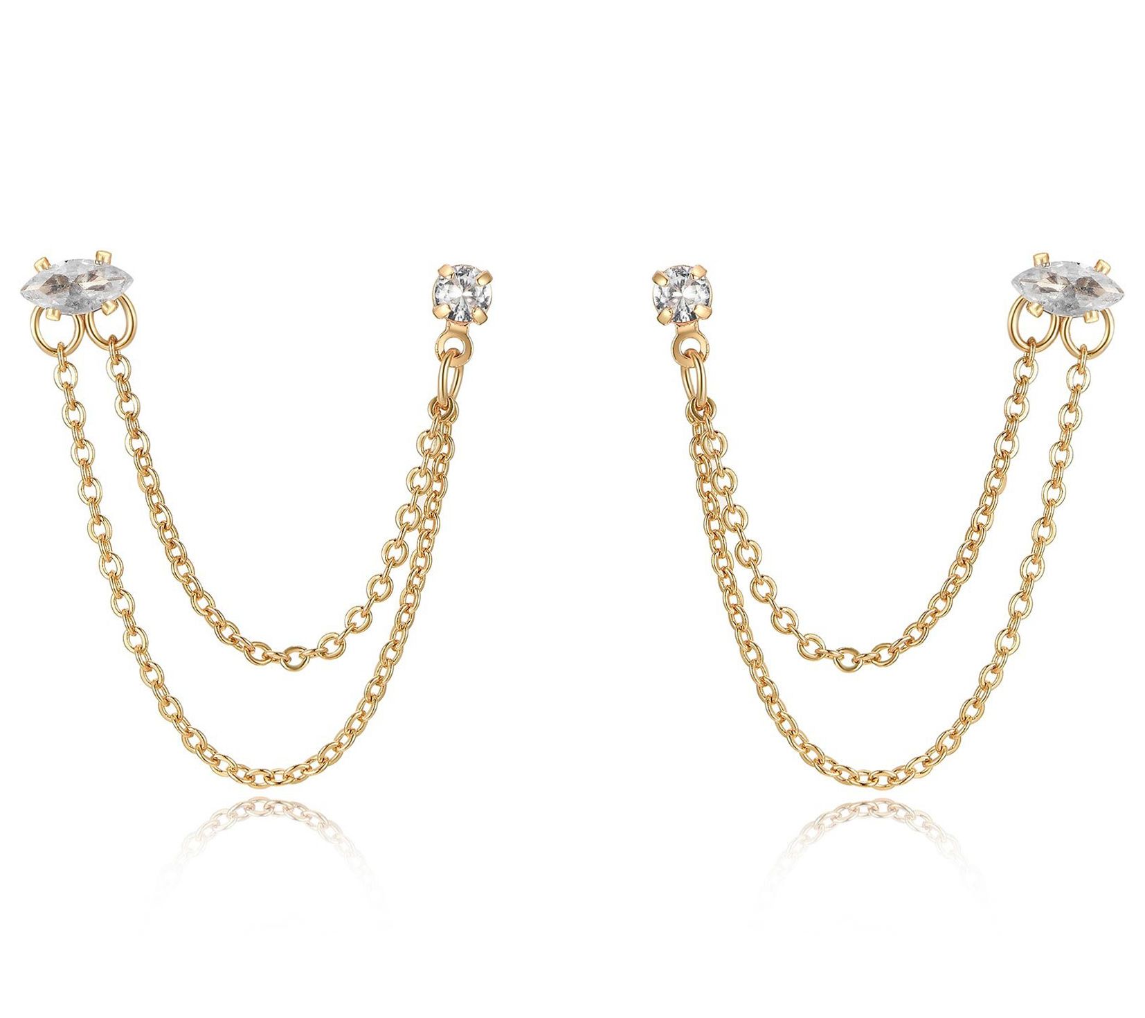 Ettika Double Piercing Chain Dangle Earrings 