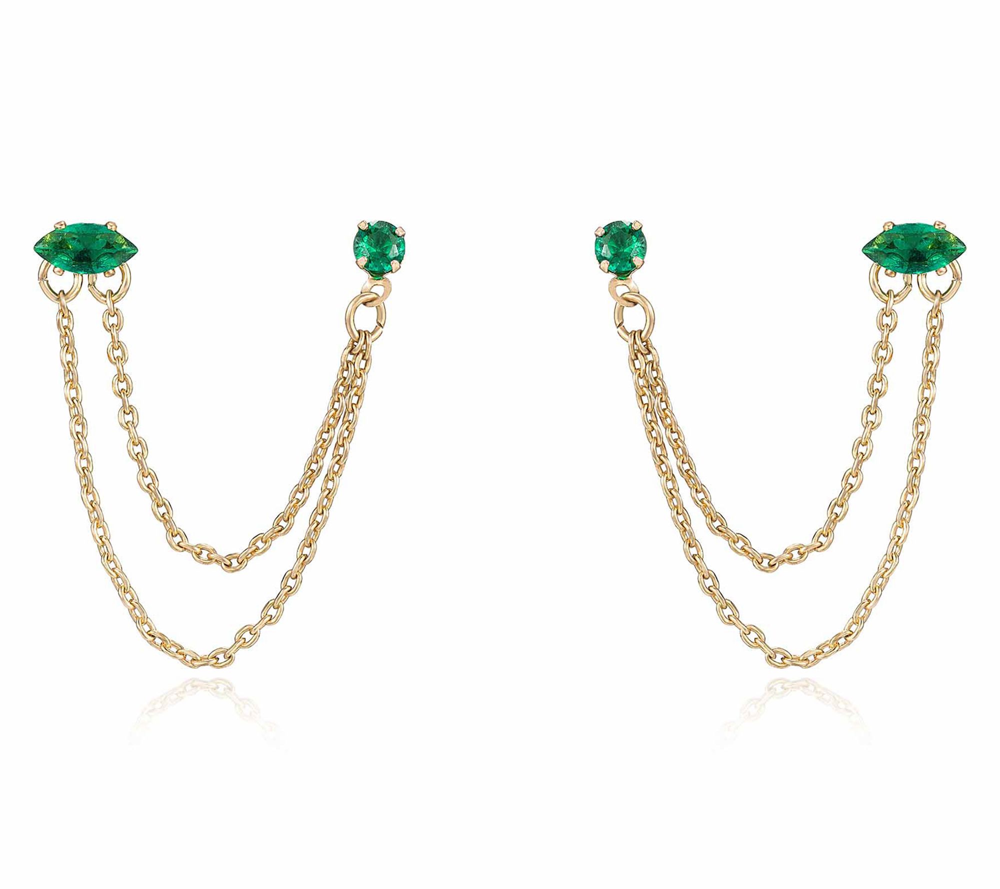 Ettika Double-Piercing Chain Dangle Earrings