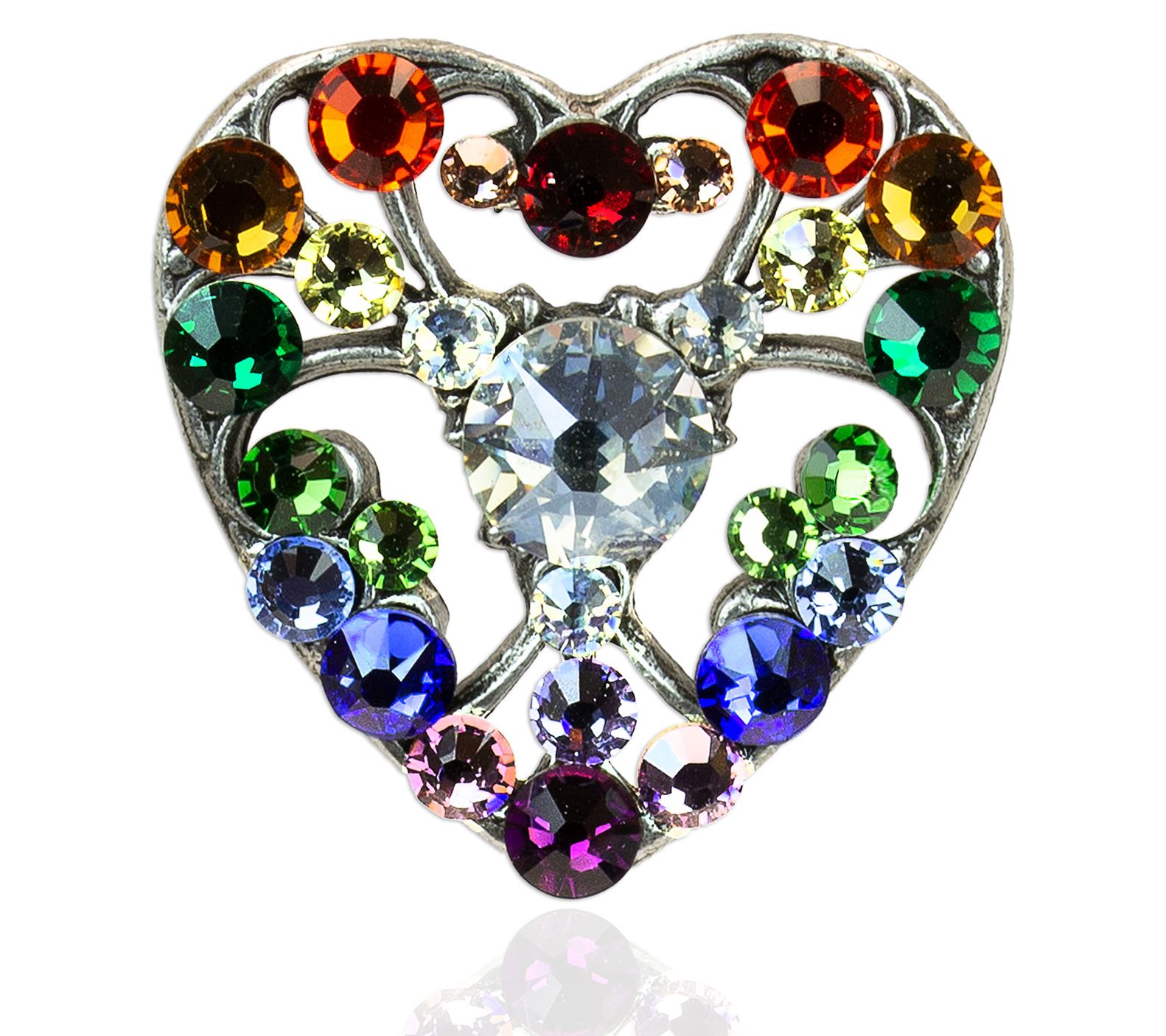 Anne Koplik Rainbow Filigree Crystal Heart Tieack Pin