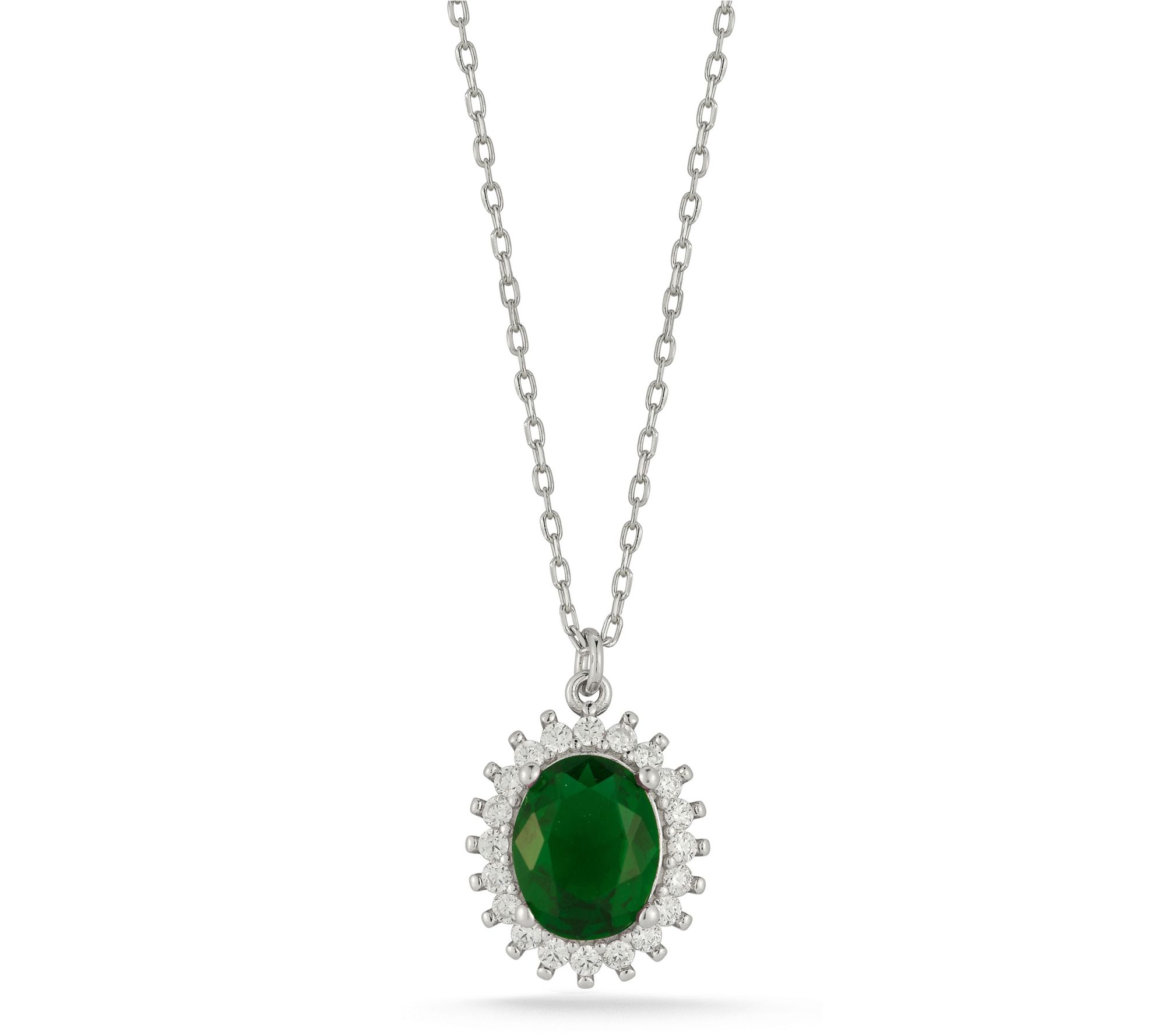 Sterlina Silver Vintage Oval H alo Pendant w/ Chain, Sterling