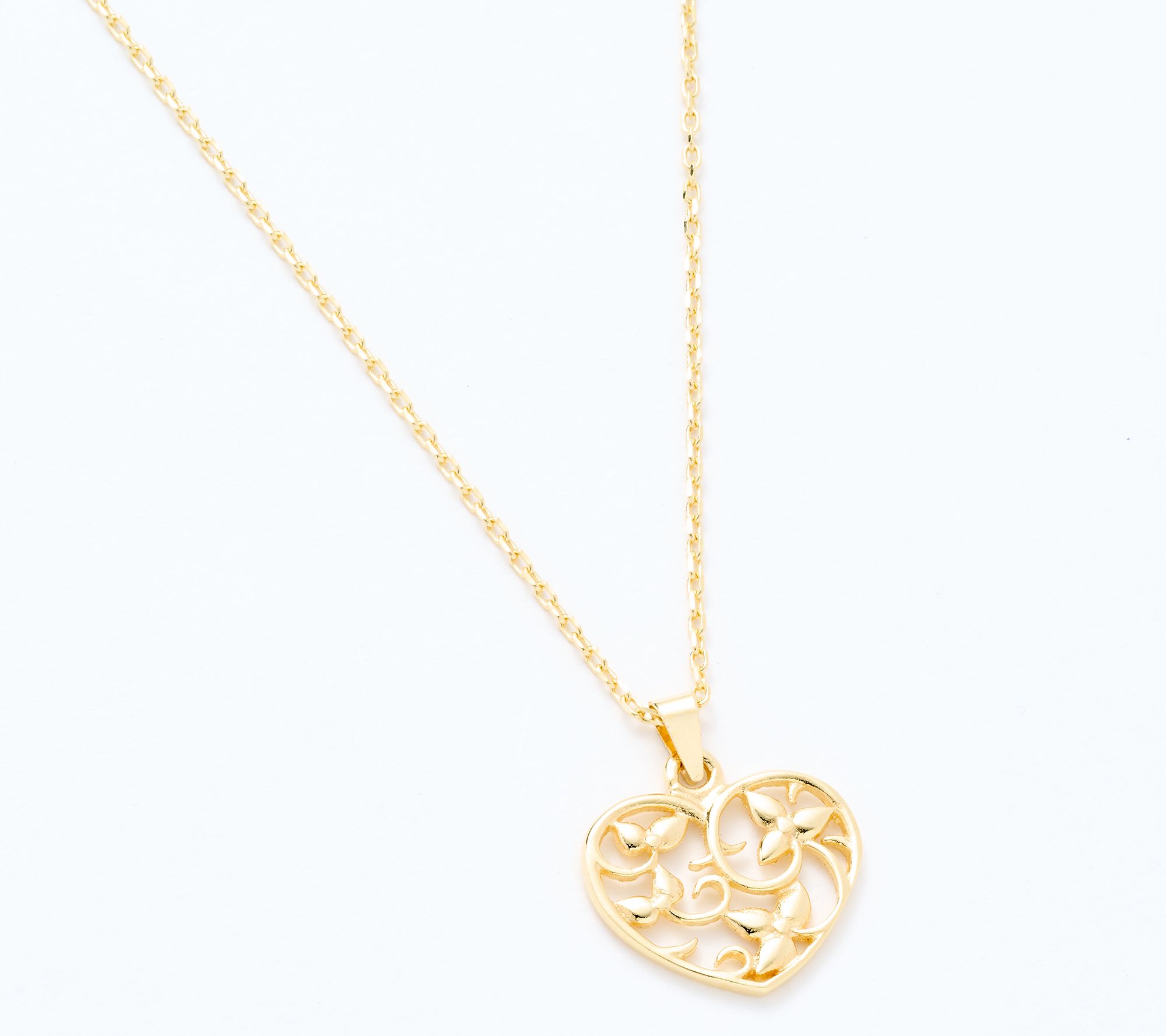 Adorna Vine Heart Pendant with 18" Chain, 14K Gold