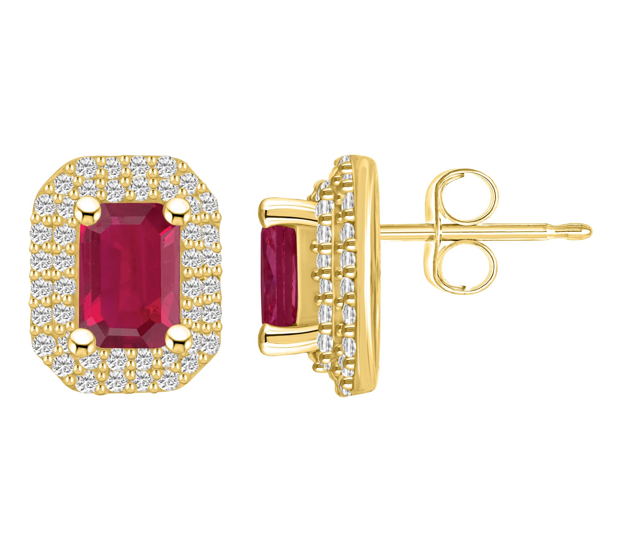 Affinity Gems Emerald Cut Ruby & Diamond Earrings, 14 Gold