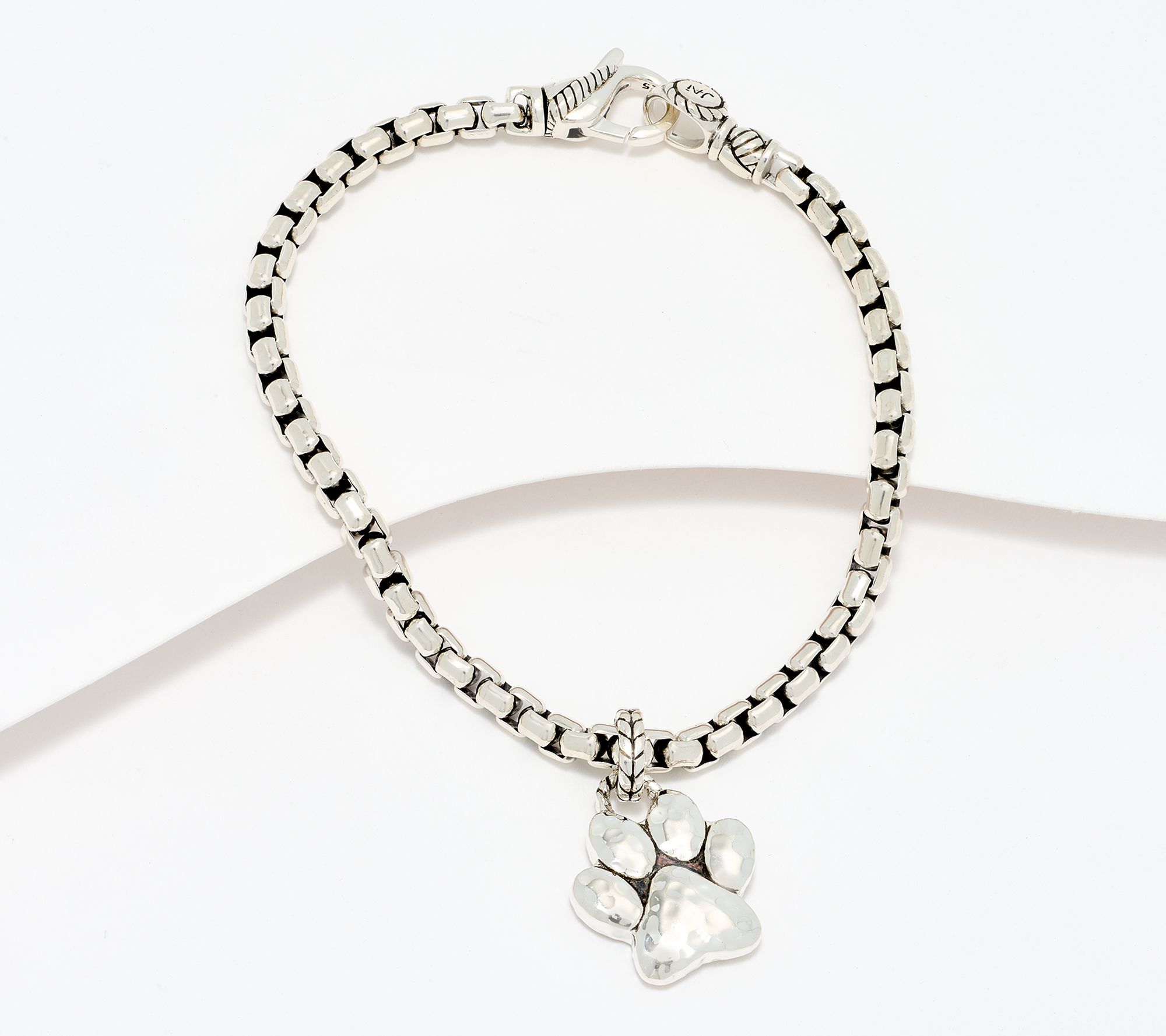 JAI Sterling Silver Symbols of Love 3.7mm Box Chain Charm Bracelet