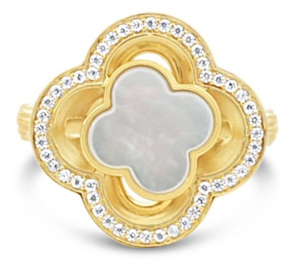 Ariva 18K Gold Clad Clover Gemstone & Diamonique Bristol Ring