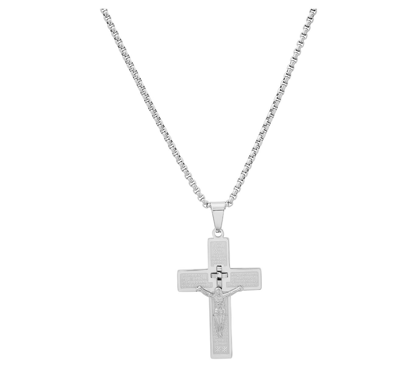 Steel By Design Men's Lord's Prayer Crucifix Pendant w/ Chain